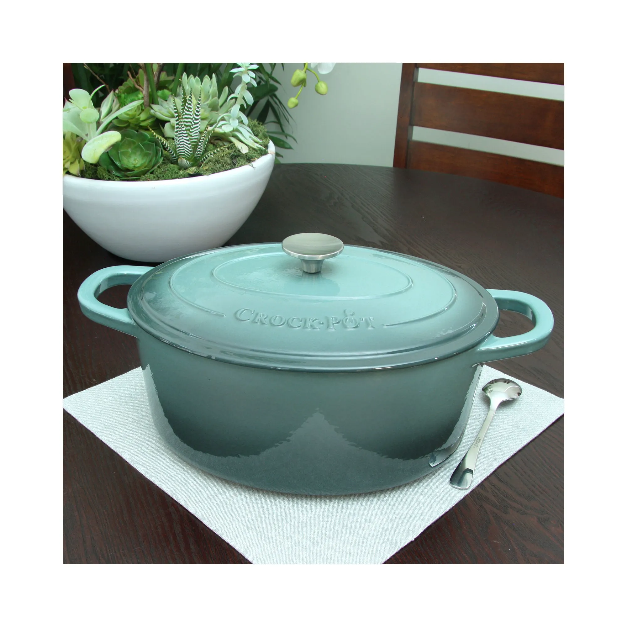 Crock Pot Artisan 7 Quart Enameled Cast Iron Dutch Oven Oval Gray