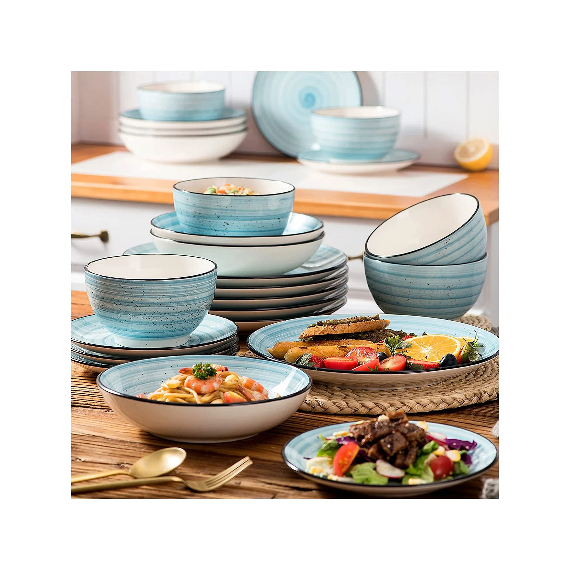 Elama 24-Pc. Stoneware Dinnerware Set 975120131M - BLUE ONE SIZE