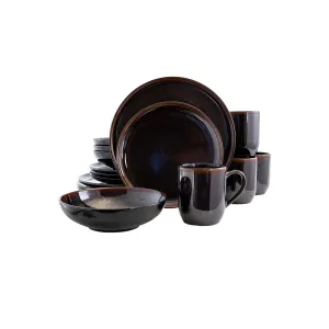 Elama 925112664M Midnight Beach 16 Pieces Round Stoneware Dinnerware Set in Metallic Black