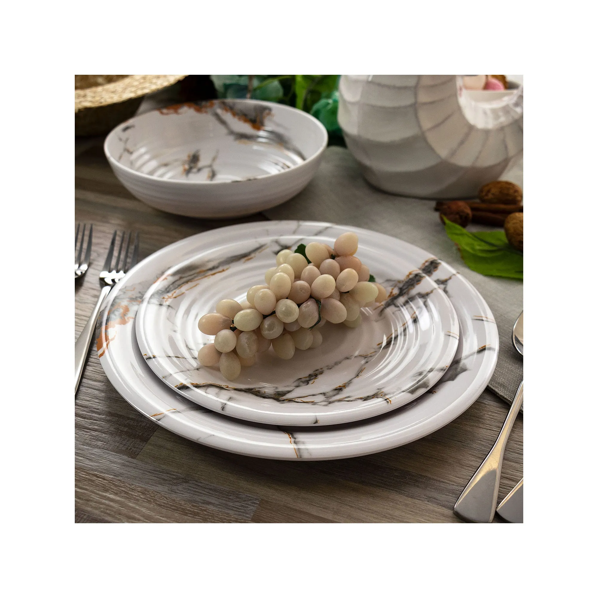 Elama Fine Sculpture 12-Pc. Melamine Dinnerware Set 975114981M - WHITE ONE SIZE