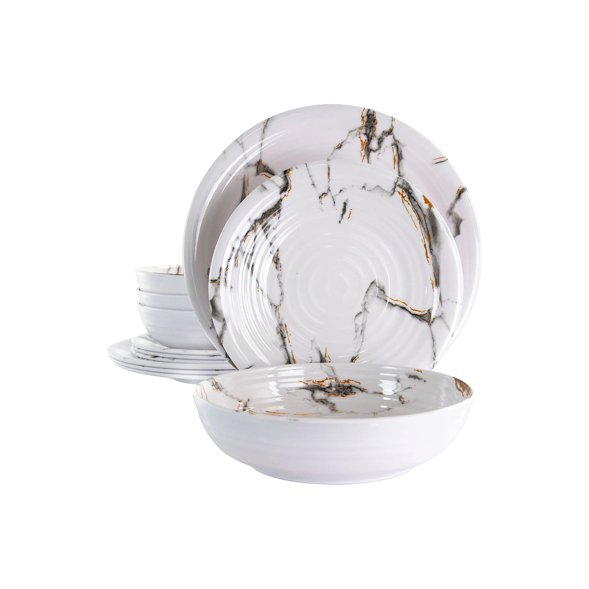 Elama Fine Sculpture 12-Pc. Melamine Dinnerware Set 975114981M - WHITE ONE SIZE