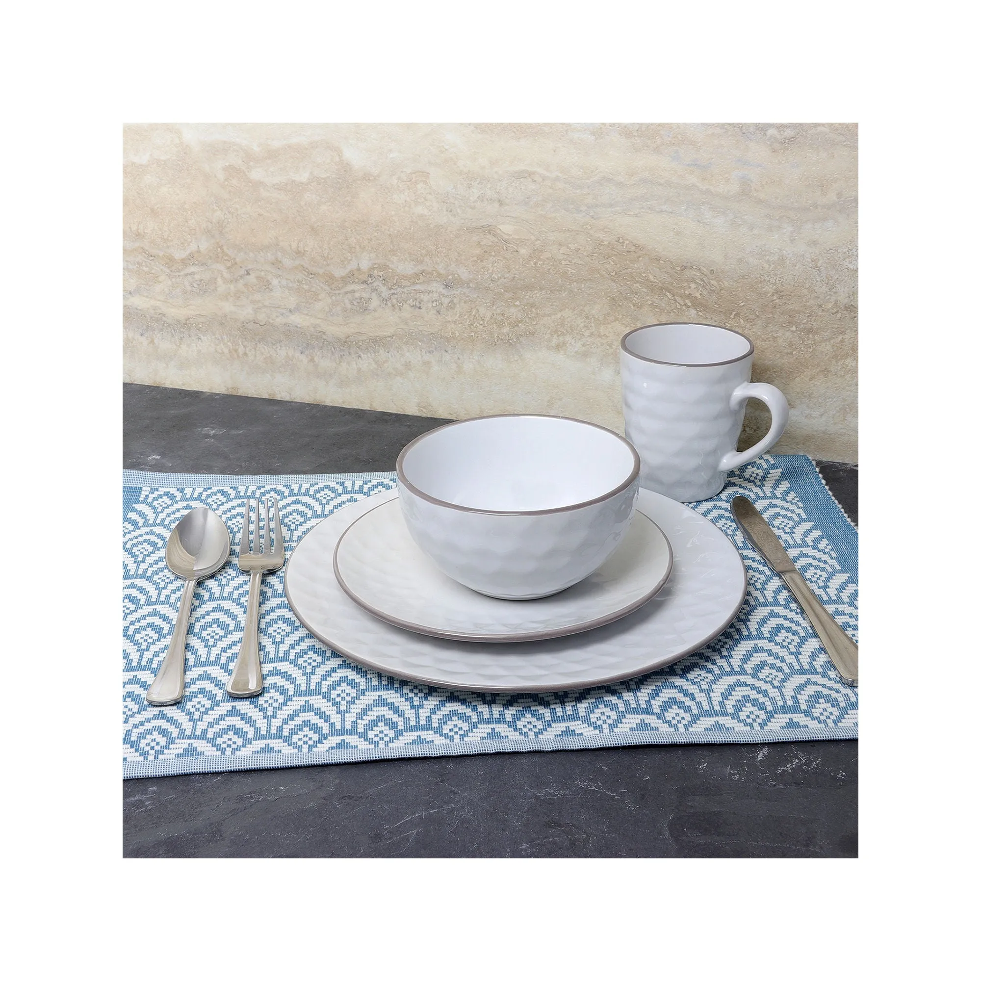 Elama Medici Pearl 16-Pc. Stoneware Dinnerware Set - WHITE ONE SIZE