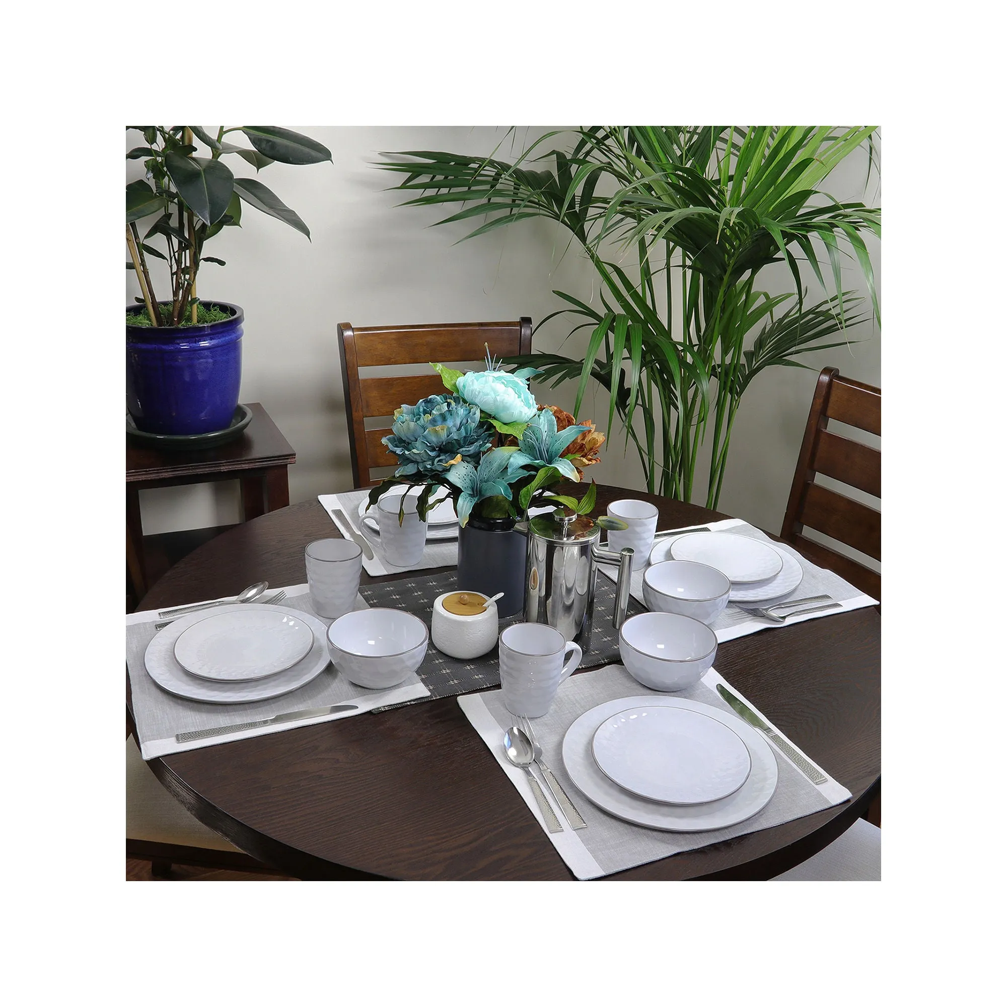Elama Medici Pearl 16-Pc. Stoneware Dinnerware Set - WHITE ONE SIZE