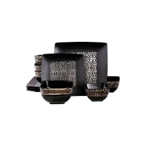 Elama Naina 16-Pc. Stoneware Dinnerware Set 975106199M - BLACK ONE SIZE