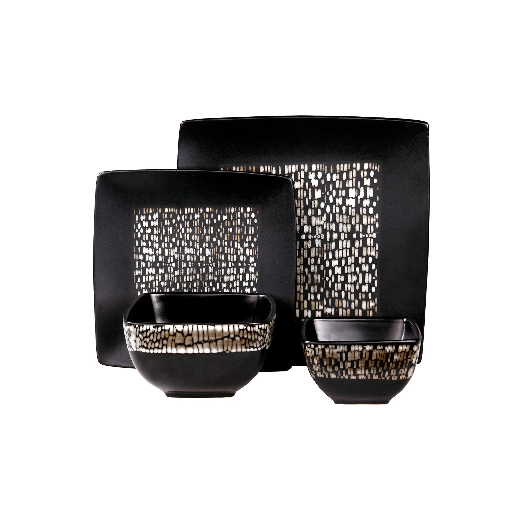 Elama Naina 16-Pc. Stoneware Dinnerware Set 975106199M - BLACK ONE SIZE