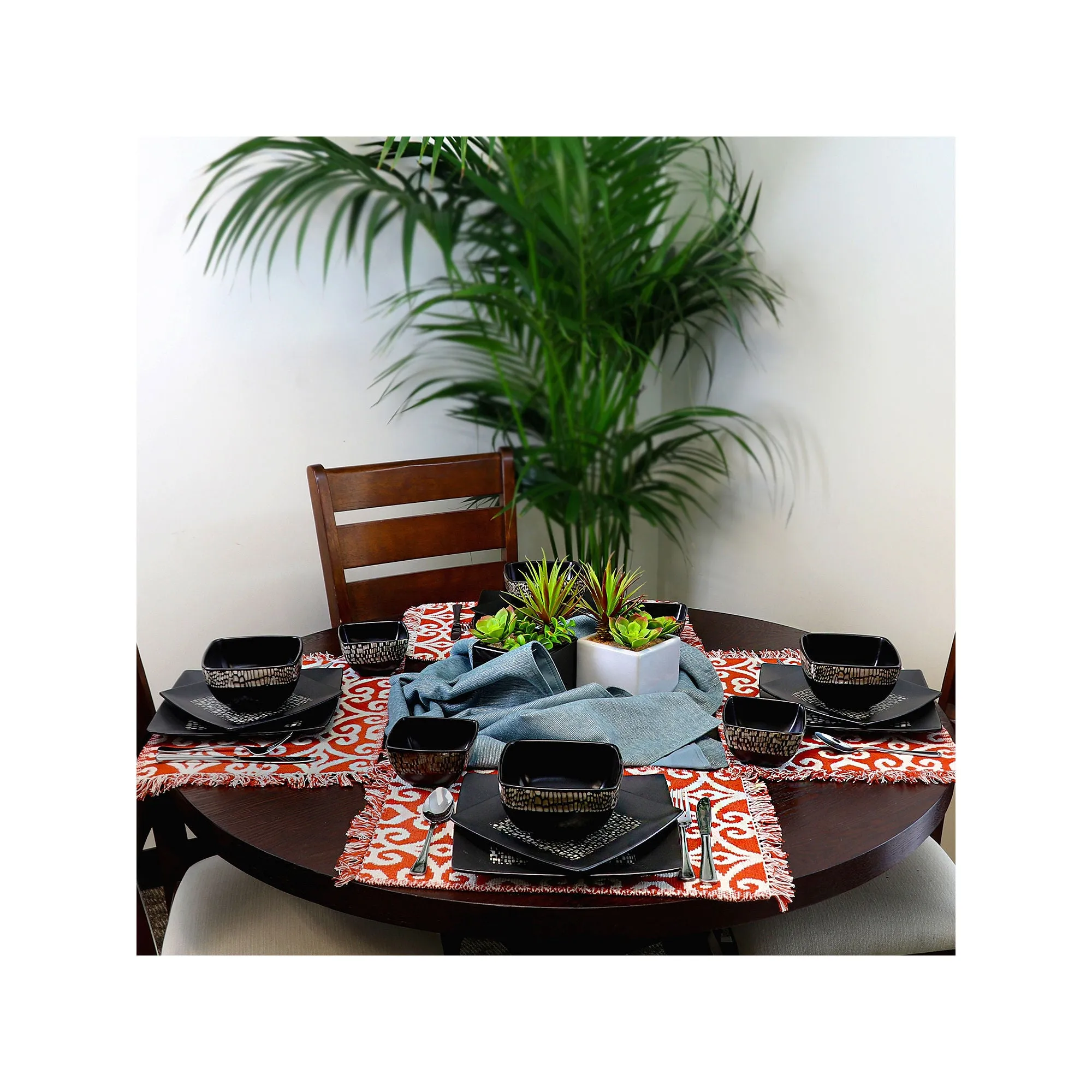 Elama Naina 16-Pc. Stoneware Dinnerware Set 975106199M - BLACK ONE SIZE