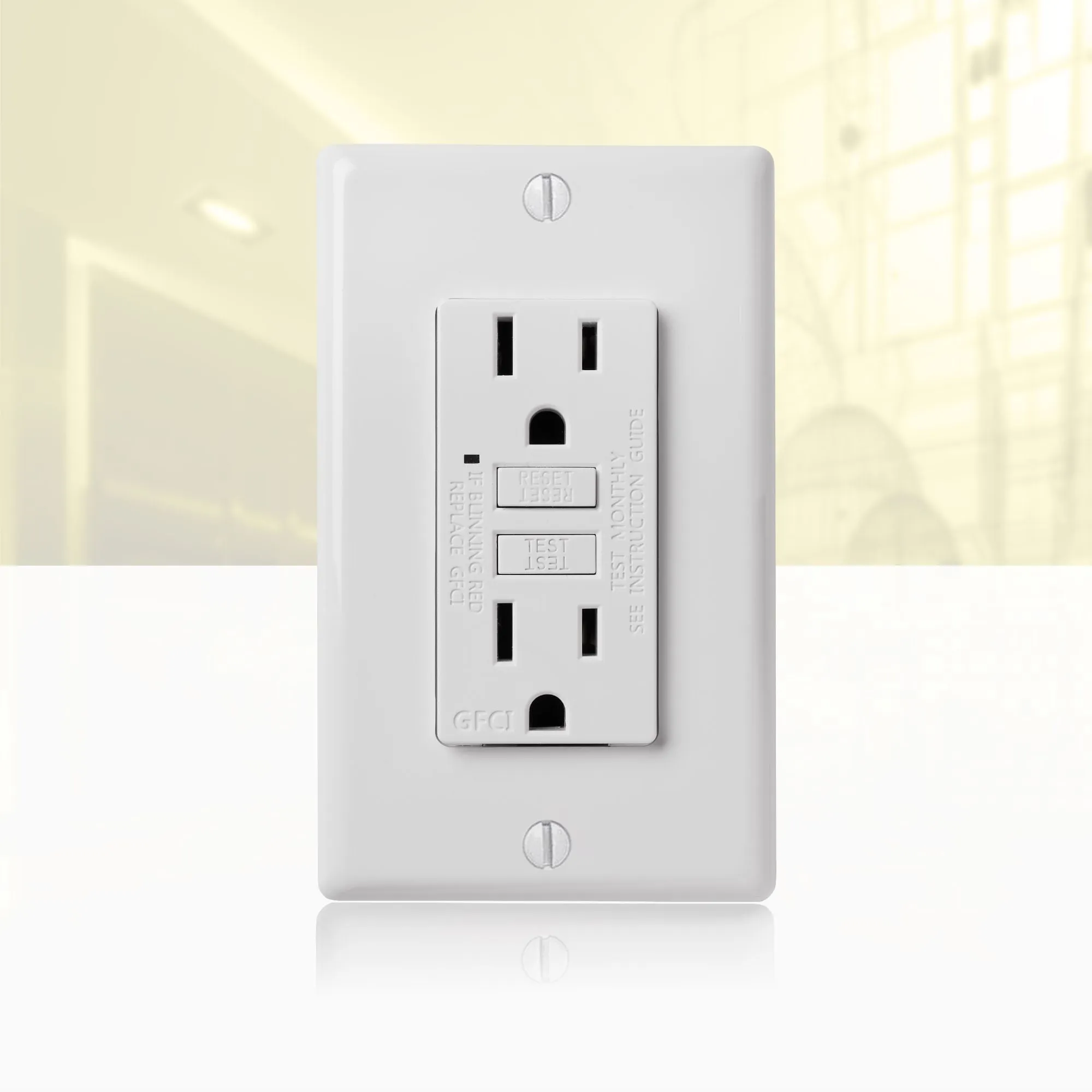 Faith GLS-15A-WH 15A GFCI Receptacle with Wall Plate Outlet, Slim White