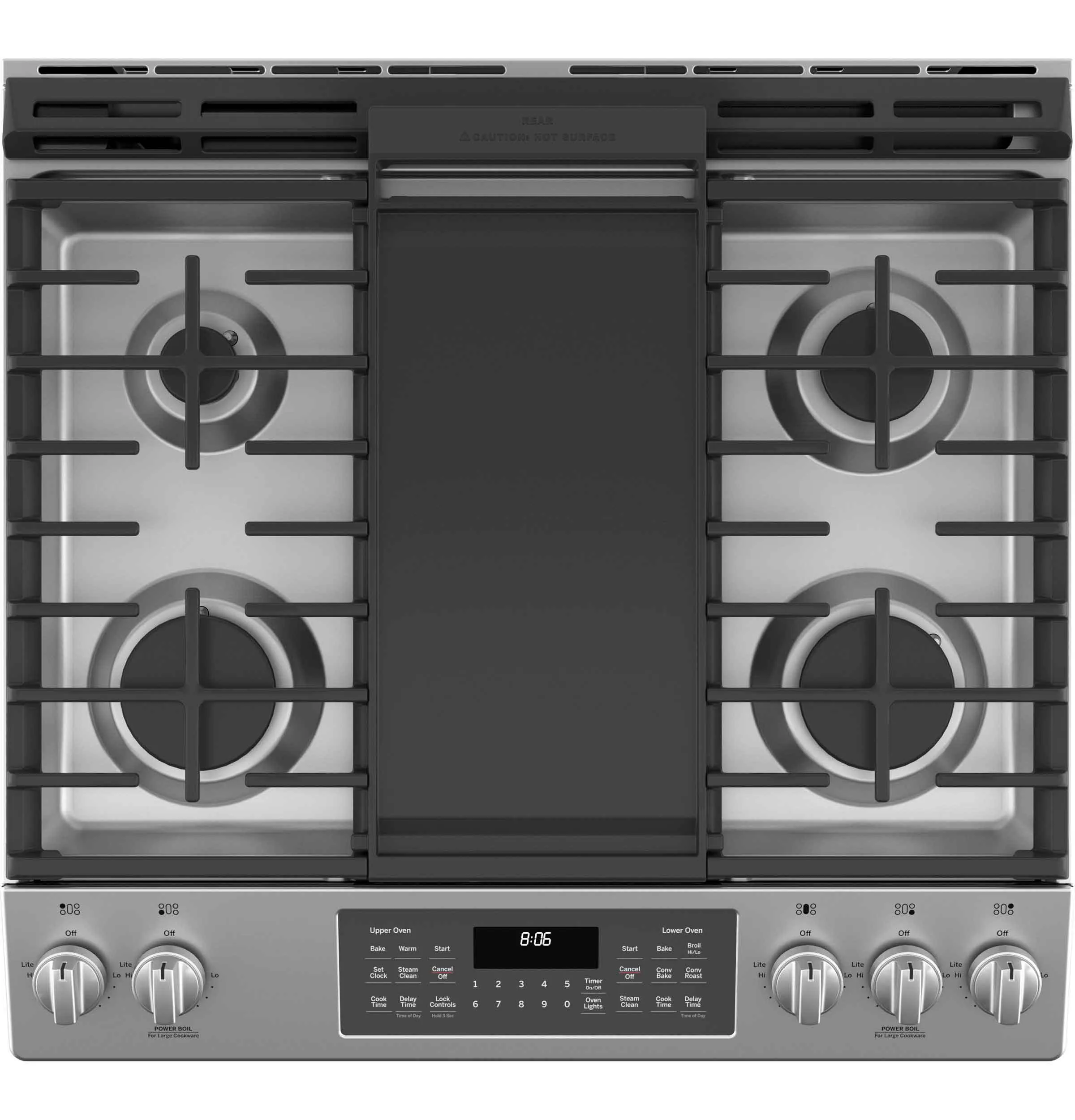 GE Stainless Steel 30" Slide-In Double-Oven Gas Range with Air Fry (6.7 Cu.Ft.) - JCGSS86SPSS