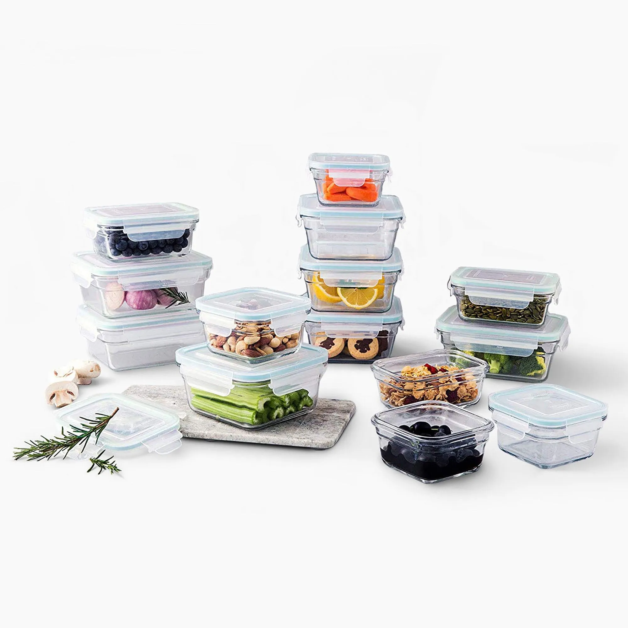 Glasslock 12010-28 PC-TAPER Oven and Microwave Safe Glass Food Storage Containers, 28 Piece Set