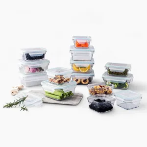 Glasslock 12010-28 PC-TAPER Oven and Microwave Safe Glass Food Storage Containers, 28 Piece Set