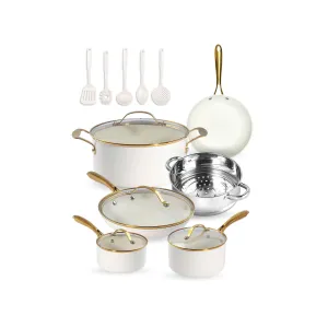 Gotham Steel Ultra Utensils 15-Pc. Aluminum Dishwasher Safe Non-Stick Cookware Set - CREAM ONE SIZE