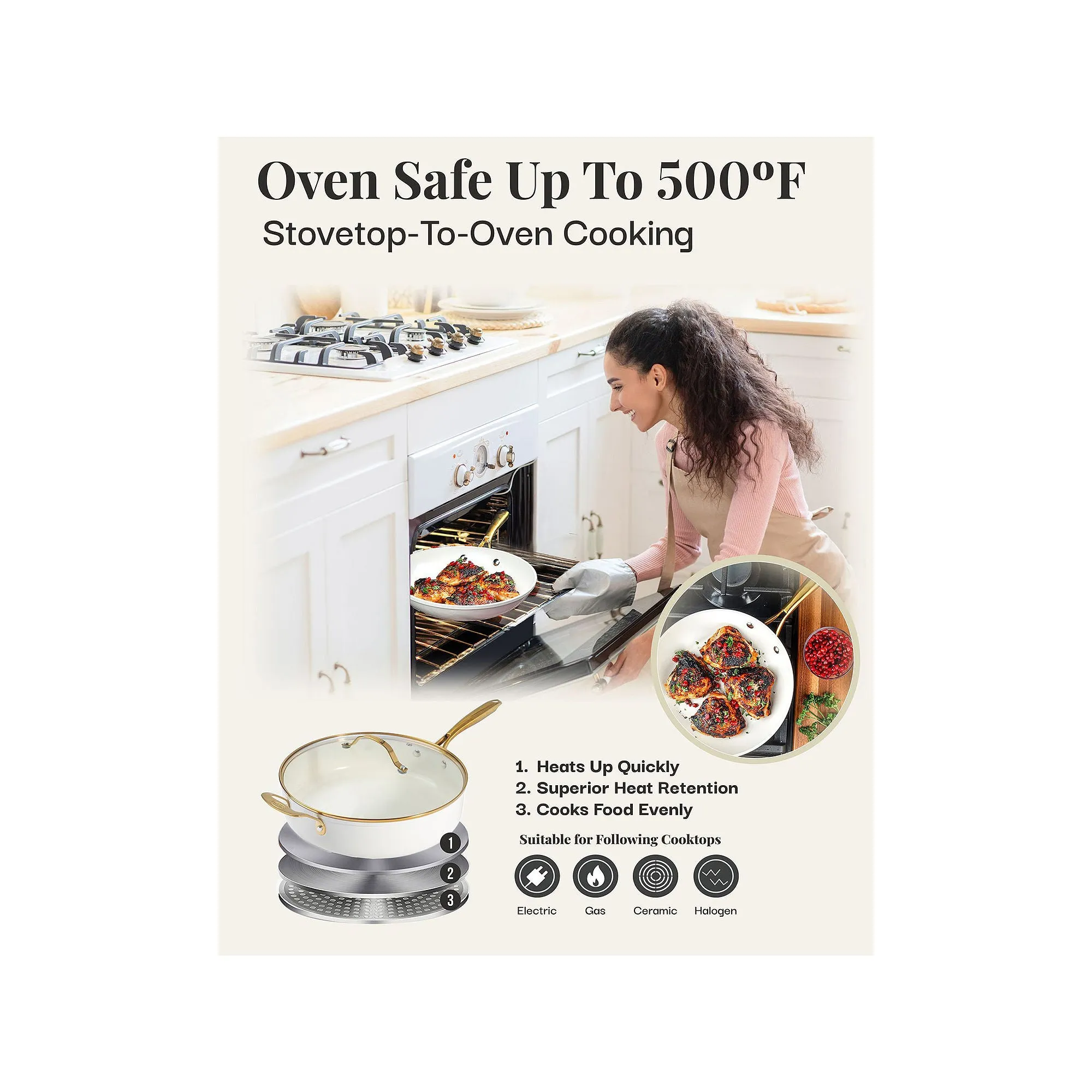 Gotham Steel Ultra Utensils 15-Pc. Aluminum Dishwasher Safe Non-Stick Cookware Set - CREAM ONE SIZE