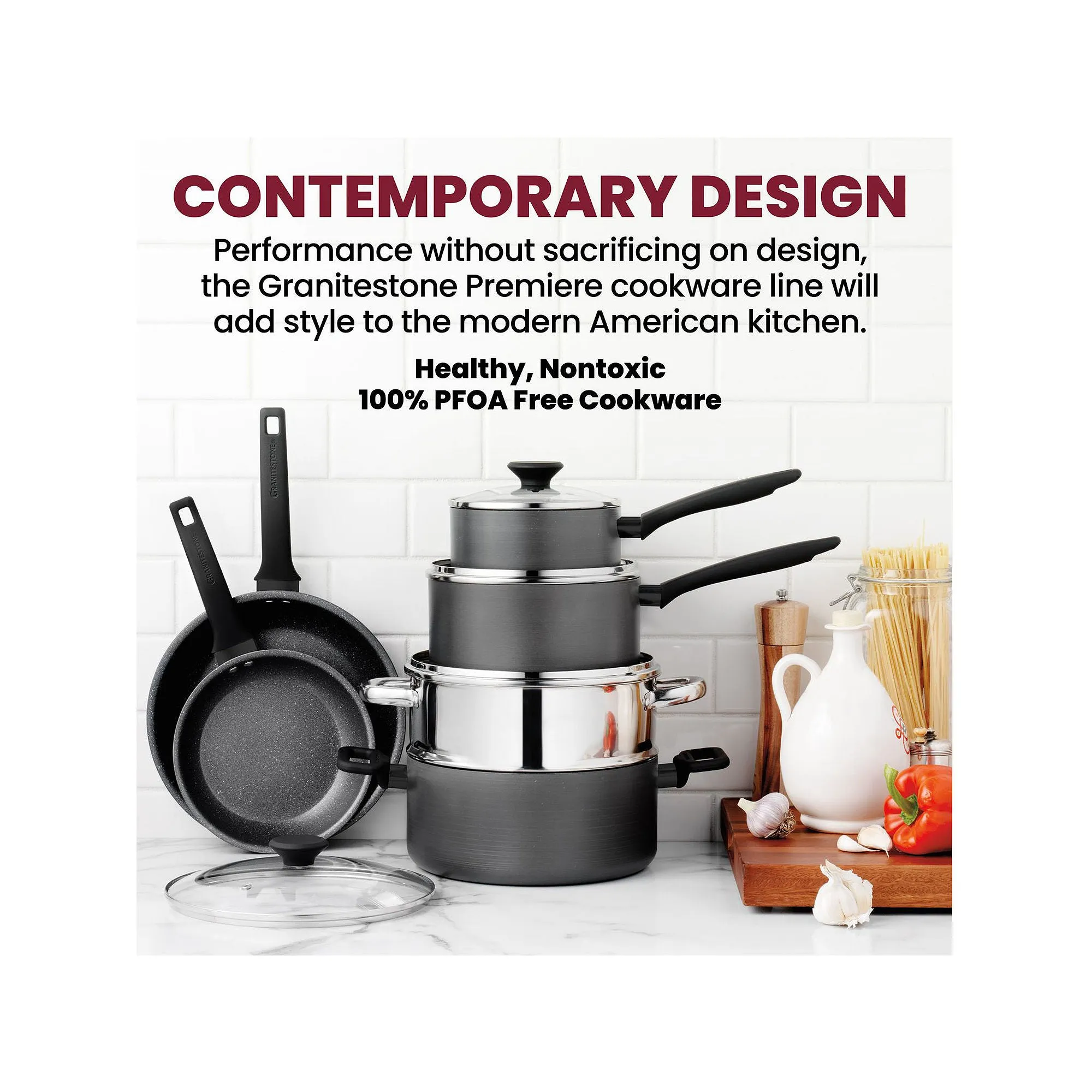 Granitestone Pro Premier 13-Pc. Aluminum Dishwasher Safe Non-Stick Cookware Set - BLACK ONE SIZE