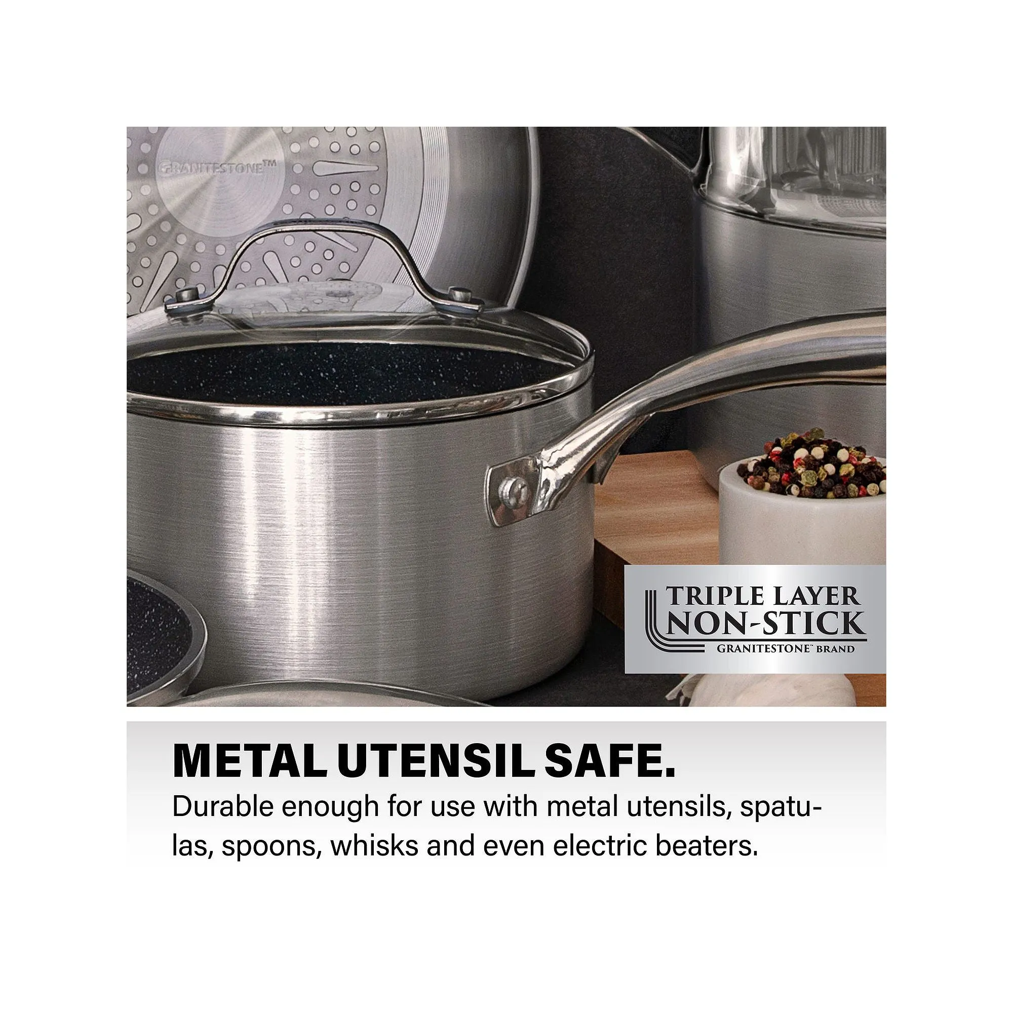 Granitestone Silver 3-Qt. Nonstick Pan With Tempered Glass Lid Aluminum Dishwasher Safe Non-Stick Sauce Pan - SILVER ONE SIZE