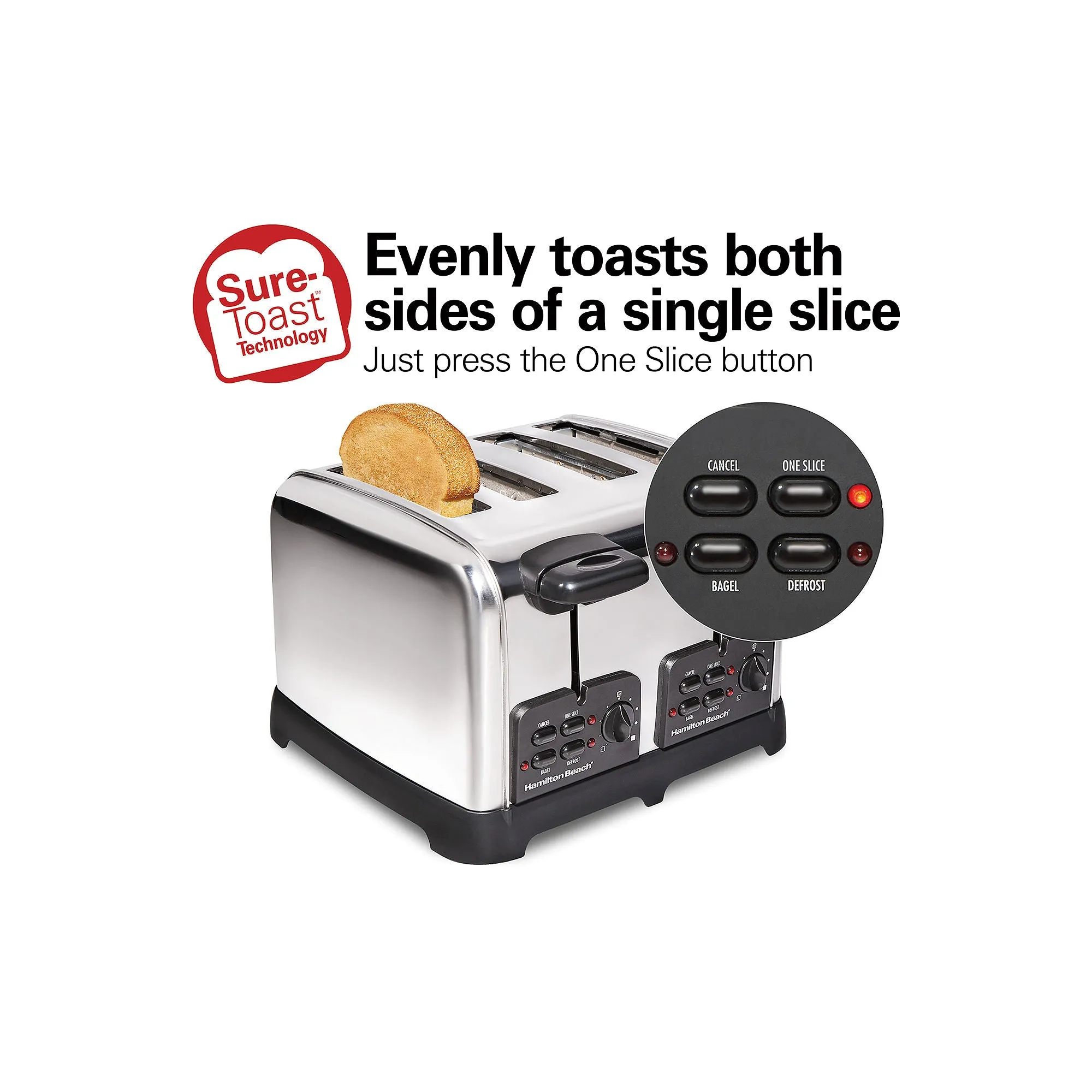 Hamilton Beach Classic 4 Slice Toaster with Sure-Toast Technology - Stainless Steel