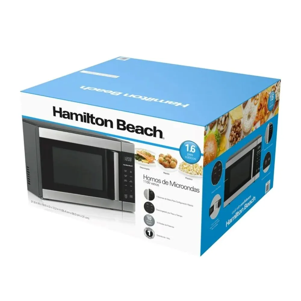Hamilton Beach HBCMWG16S2WS11 1.6 Cu ft Sensor Cook Countertop Microwave Oven, 1100 Watts Stainless Steel