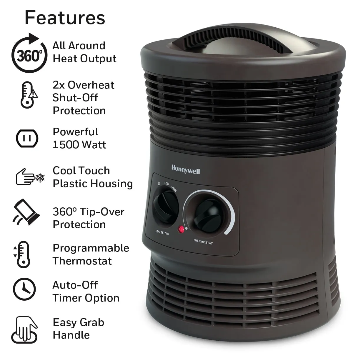 Honeywell HHF360V 360 Surround Fan Forced Heater, Black