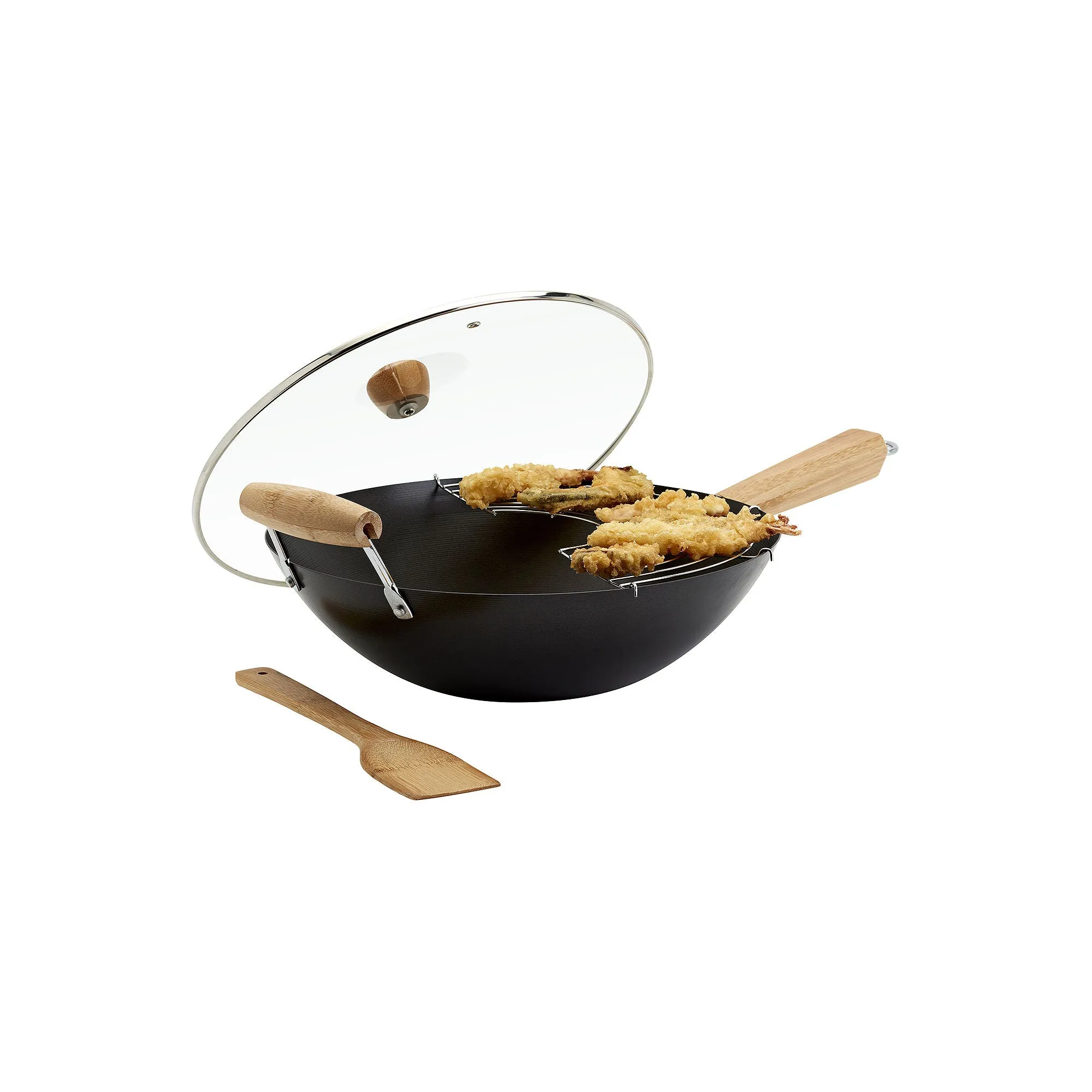 Infuse Carbon Steel 4-Pc. Non-Stick Wok Set - BLACK ONE SIZE