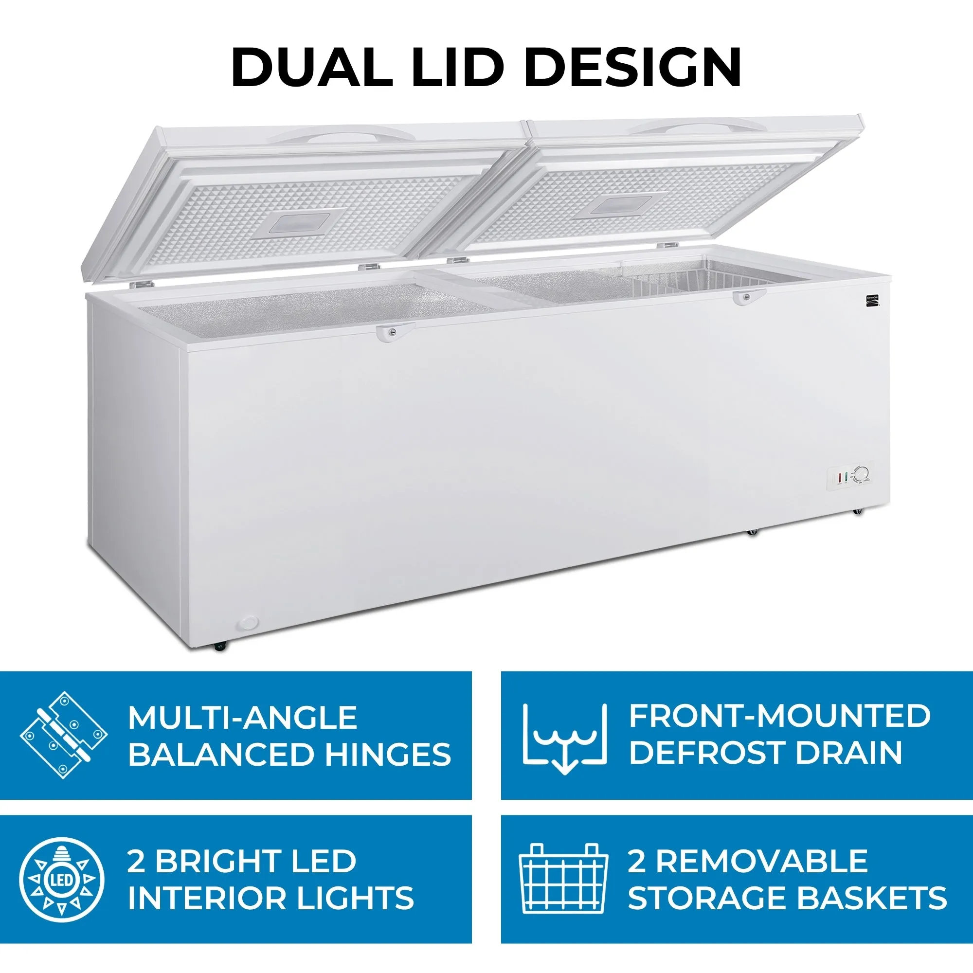 Kenmore 21 Cu. Ft. (600L) Convertible Chest Freezer/Refrigerator | Garage-Ready Deep Freeze | Dual Lids With Safety Locks | Manual Defrost | Easy-Rolling Wheels | White | Hunting Cabin Garage Cottage
