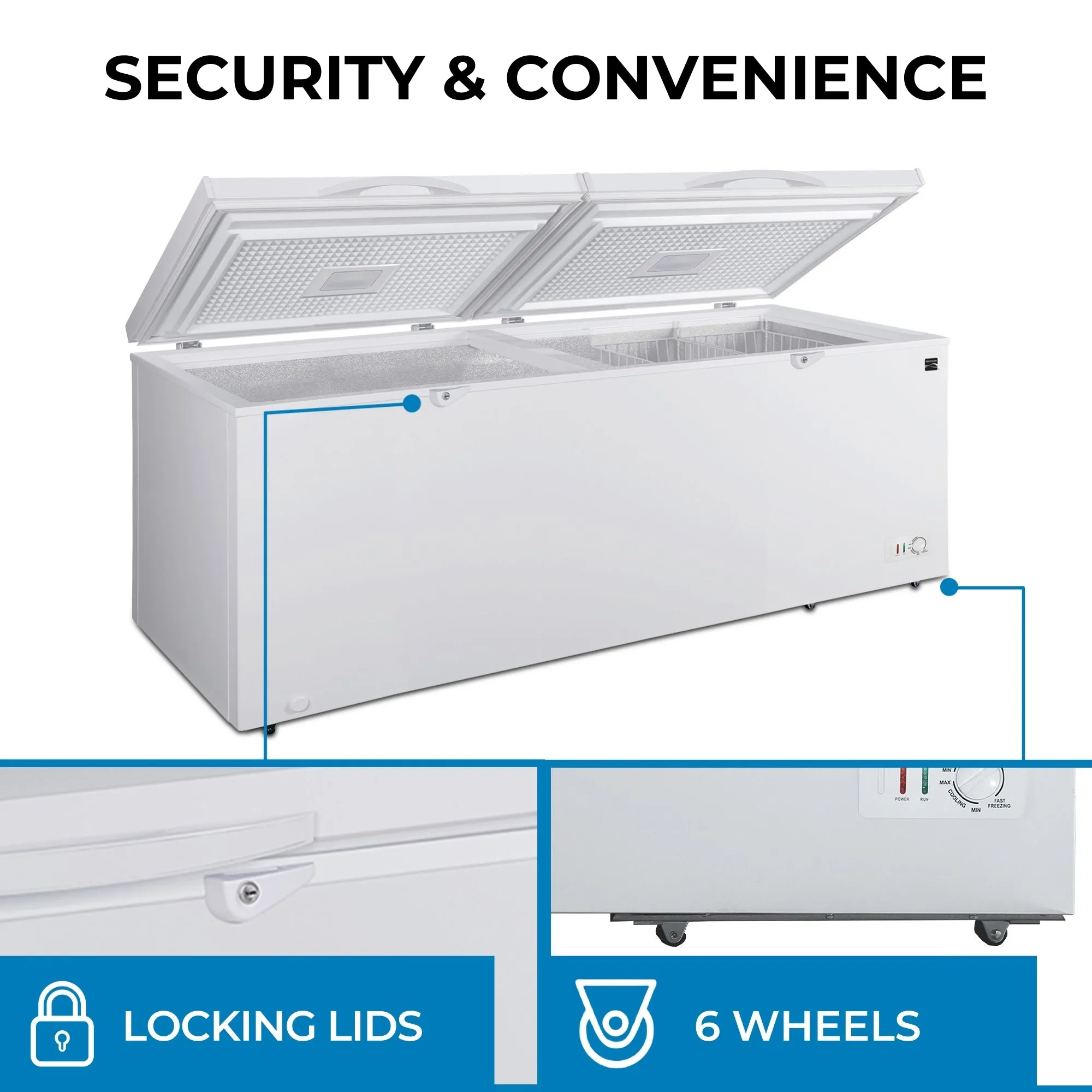 Kenmore 25 Cu. Ft. (710L) Convertible Chest Freezer/Refrigerator | DOE-Rated | Garage-Ready Deep Freeze | Dual Lids With Safety Locks | Manual Defrost | Wheels | White | Hunting Cabin Cottage