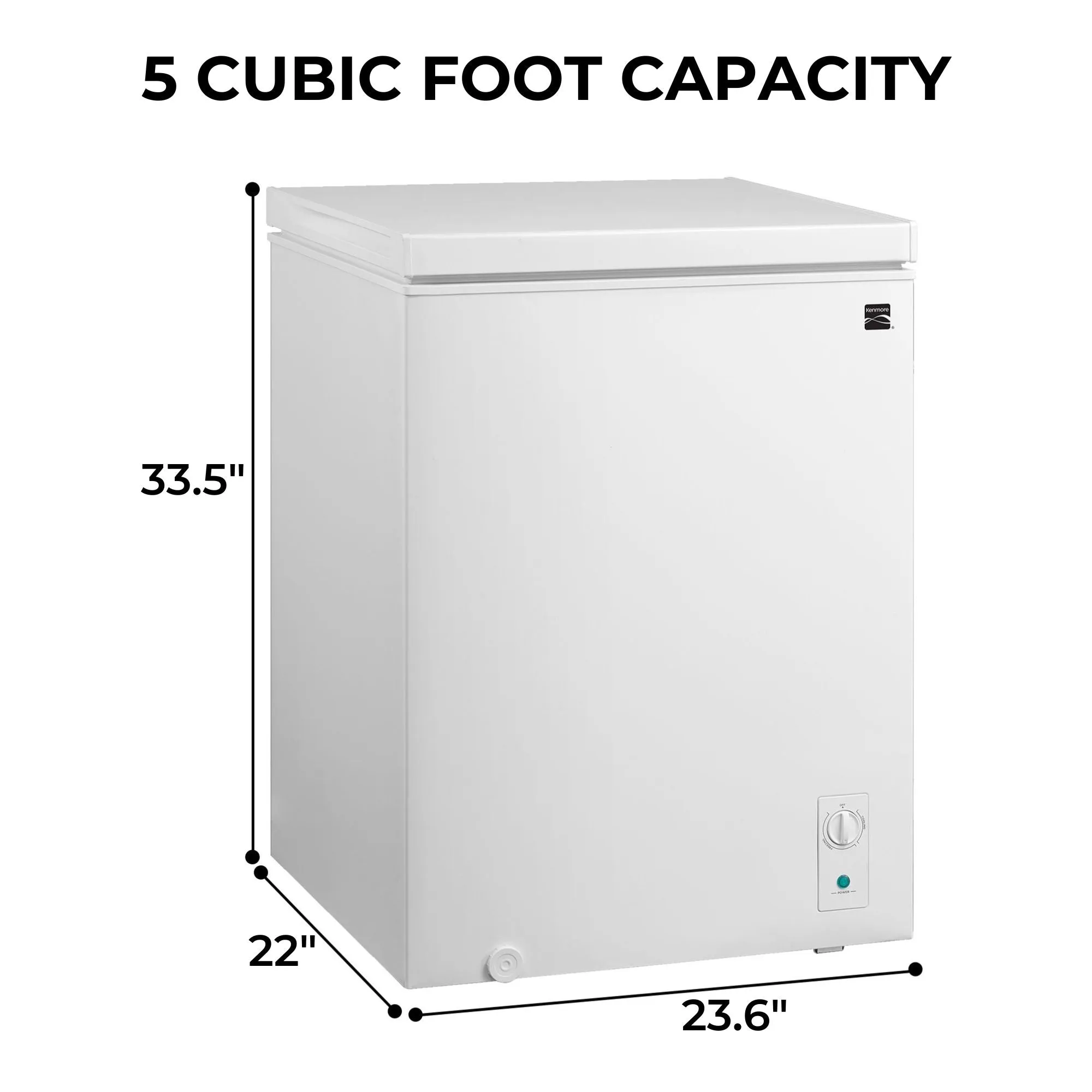 Kenmore 5 Cu. Ft. (143L) Convertible Chest Freezer/Refrigerator | Garage-Ready Manual Defrost | Balanced Hinge Stay-Open Lid | External Control Dial | White | For Basement Garage Shed Cottage