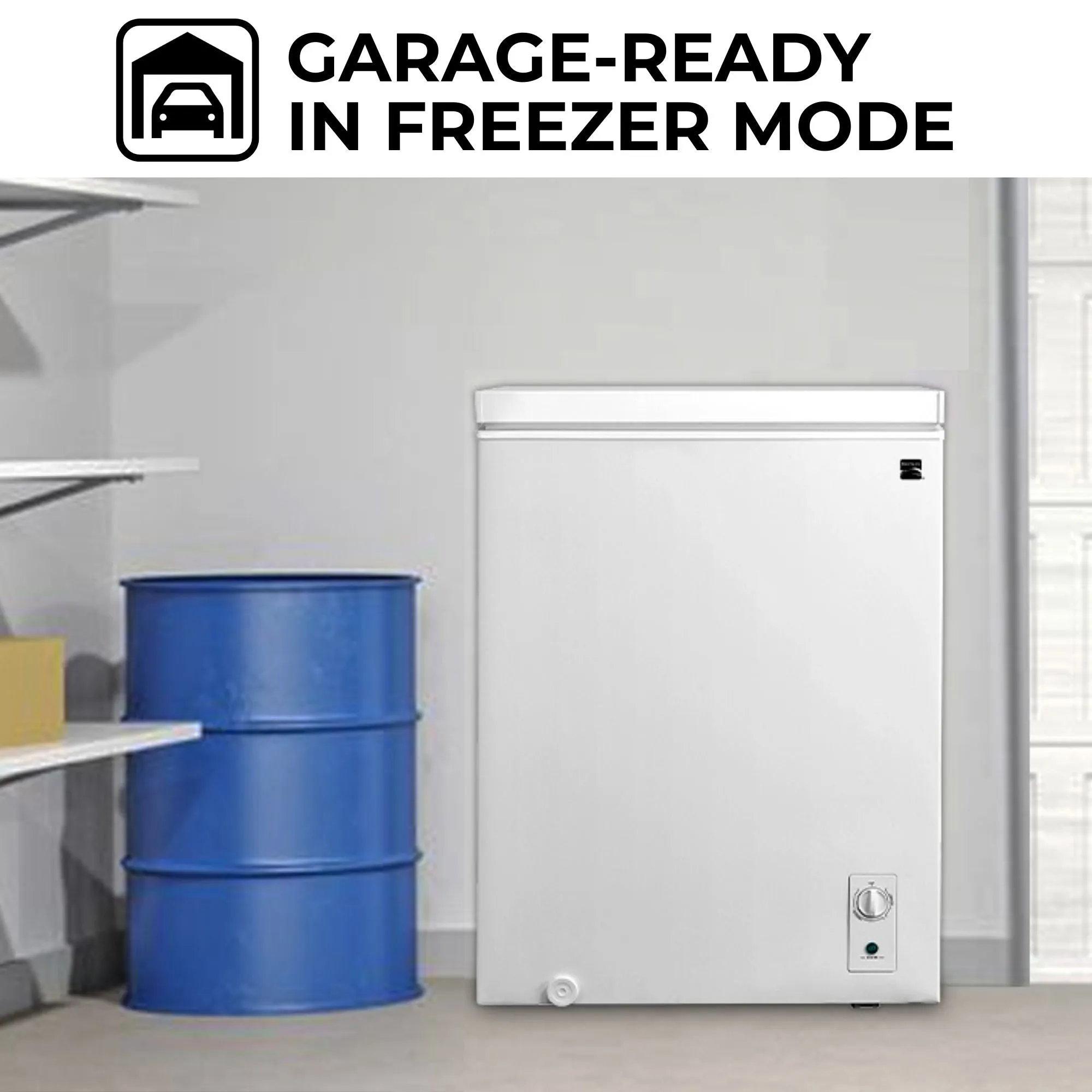 Kenmore 5 Cu. Ft. (143L) Convertible Chest Freezer/Refrigerator | Garage-Ready Manual Defrost | Balanced Hinge Stay-Open Lid | External Control Dial | White | For Basement Garage Shed Cottage