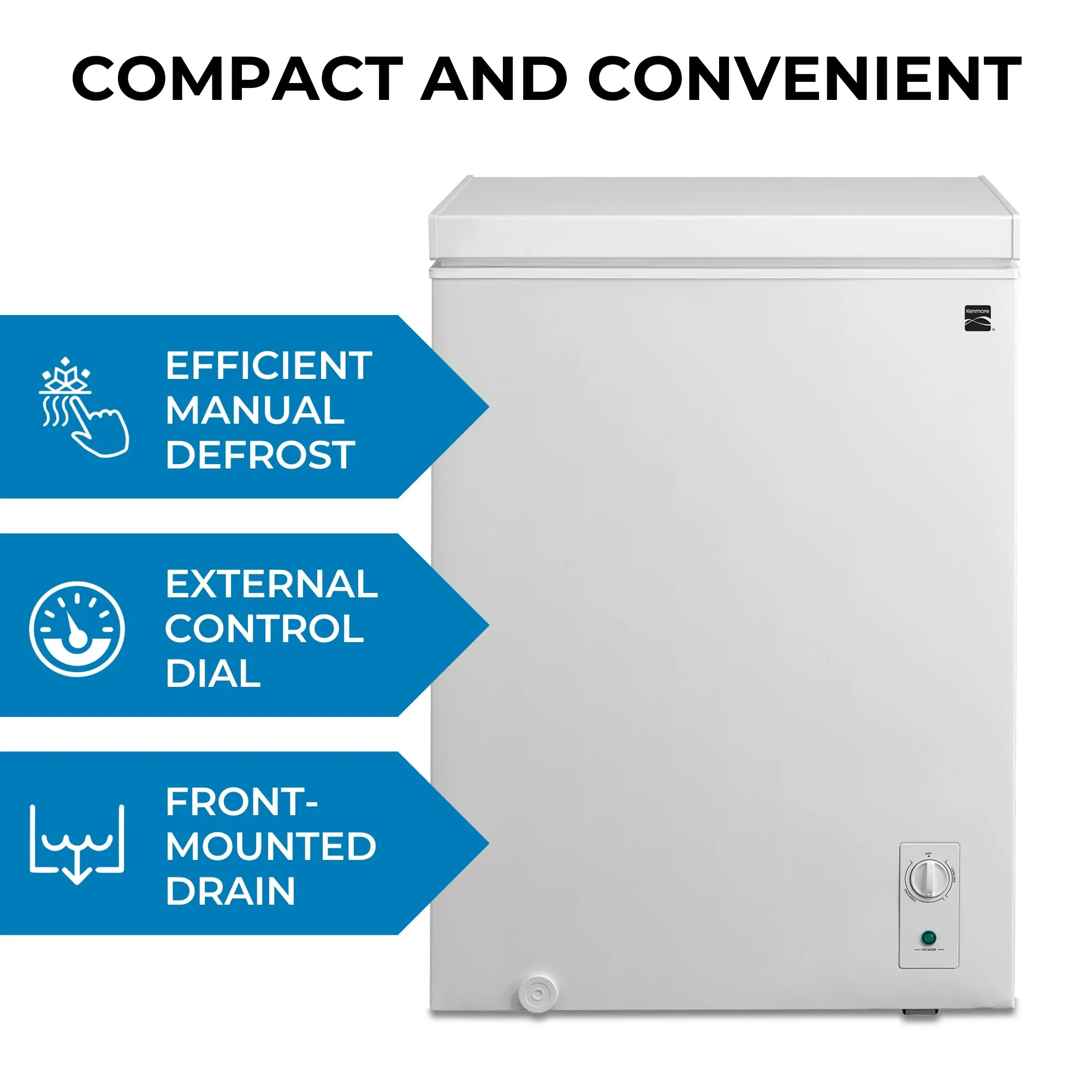 Kenmore 5 Cu. Ft. (143L) Convertible Chest Freezer/Refrigerator | Garage-Ready Manual Defrost | Balanced Hinge Stay-Open Lid | External Control Dial | White | For Basement Garage Shed Cottage