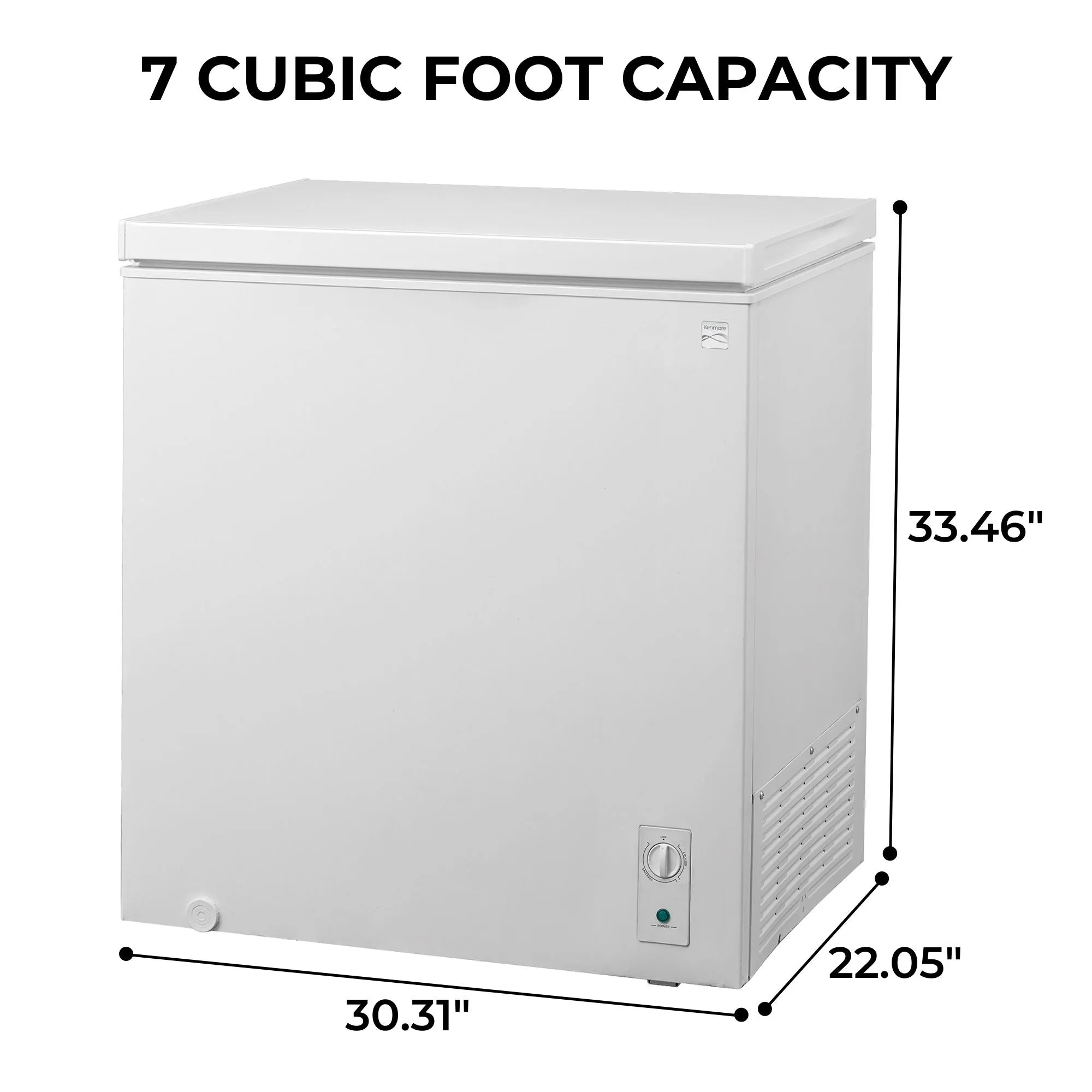 Kenmore 7 Cu. Ft. (198L) Convertible Chest Freezer/Refrigerator | Garage-Ready Manual Defrost | Balanced Hinge Stay-Open Lid | External Control Dial | White | For Basement Garage Shed Cottage