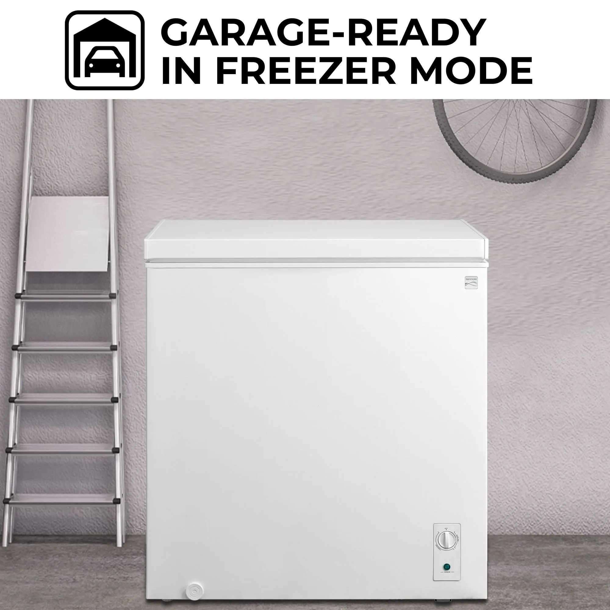 Kenmore 7 Cu. Ft. (198L) Convertible Chest Freezer/Refrigerator | Garage-Ready Manual Defrost | Balanced Hinge Stay-Open Lid | External Control Dial | White | For Basement Garage Shed Cottage
