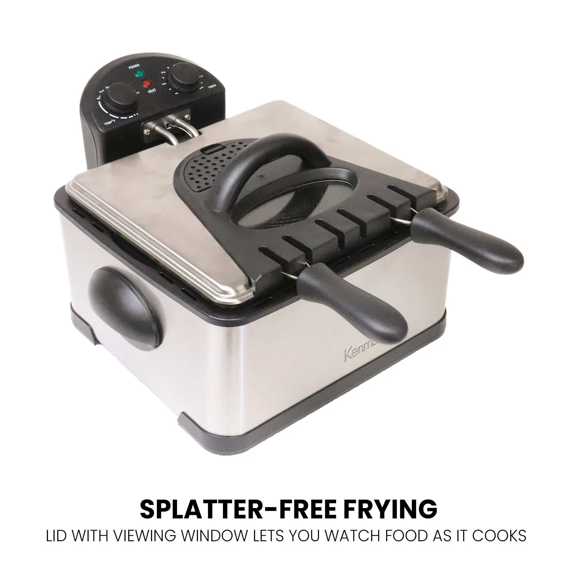 Kenmore Deep Fryer & 3 Frying Baskets 1700W | 4L (17 Cup) | Lid With View Window | Grease & Odor Filters | Professional Style Electric Oil Fryer | Adjustable Temperature & Timer | Stainless Steel