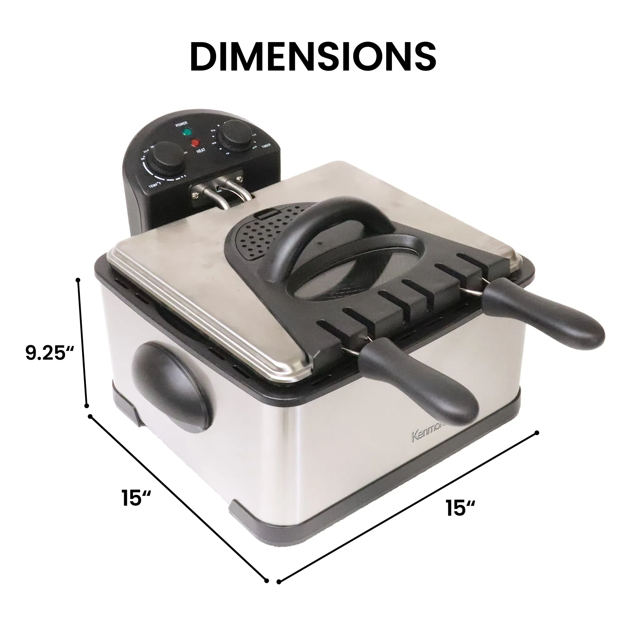 Kenmore Deep Fryer & 3 Frying Baskets 1700W | 4L (17 Cup) | Lid With View Window | Grease & Odor Filters | Professional Style Electric Oil Fryer | Adjustable Temperature & Timer | Stainless Steel