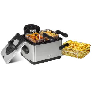 Kenmore Deep Fryer & 3 Frying Baskets 1700W | 4L (17 Cup) | Lid With View Window | Grease & Odor Filters | Professional Style Electric Oil Fryer | Adjustable Temperature & Timer | Stainless Steel