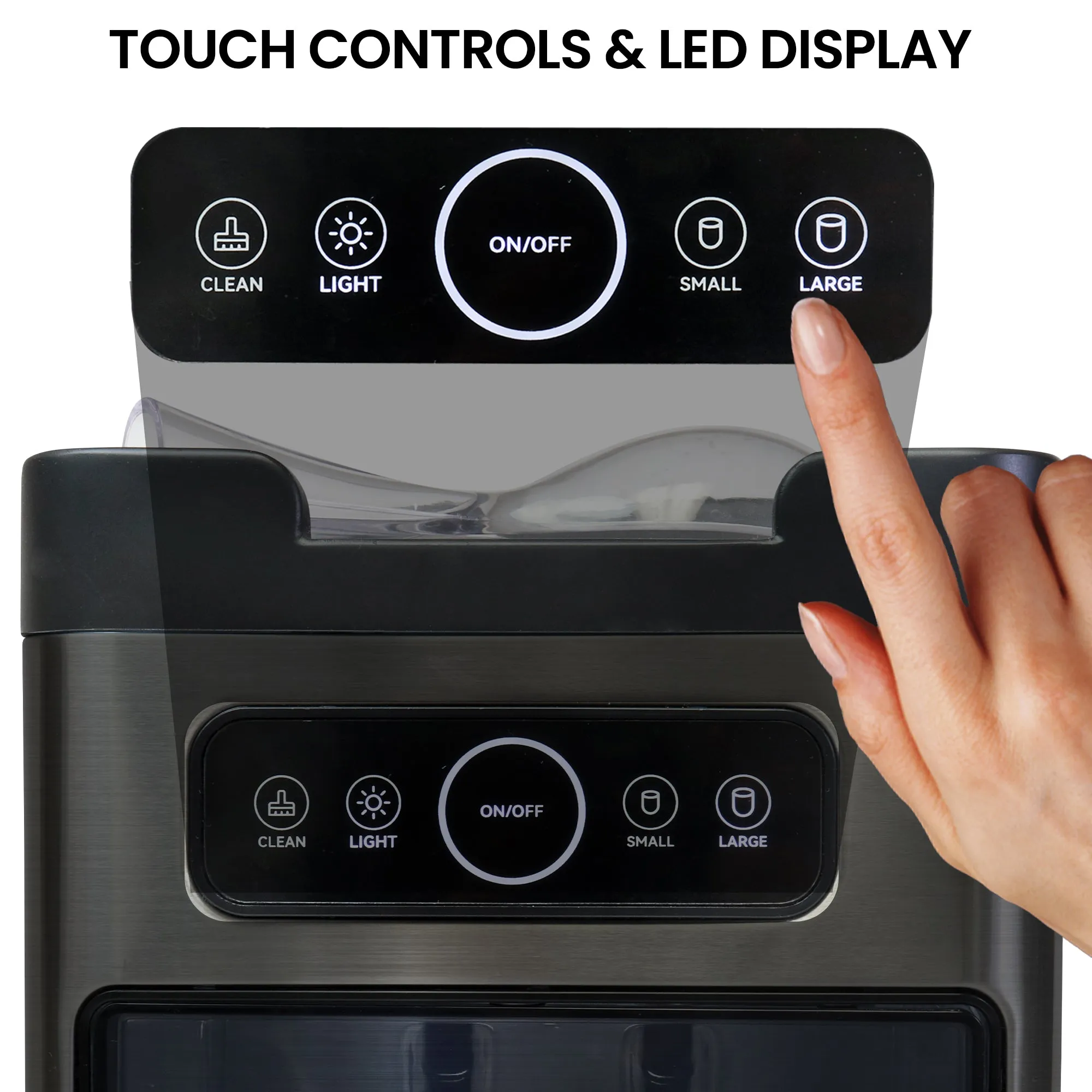 Kenmore Front-Load Countertop Ice Maker | Fits Under Cabinets | 26lb/24hrs & 9 Ice Cubes In 6 Min | Large Or Small Ice Pellets | One-Touch Self-Clean | Portable Ice Machine | Stainless Steel