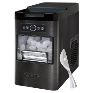 Kenmore Front-Load Countertop Ice Maker | Fits Under Cabinets | 26lb/24hrs & 9 Ice Cubes In 6 Min | Large Or Small Ice Pellets | One-Touch Self-Clean | Portable Ice Machine | Stainless Steel