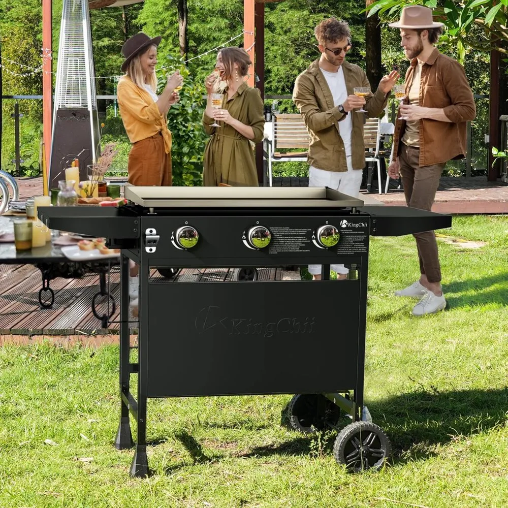 KingChii KC1995C3 3-Burner 28" Propane Griddles Outdoor Flat Top Gas Grill Griddle for Camping