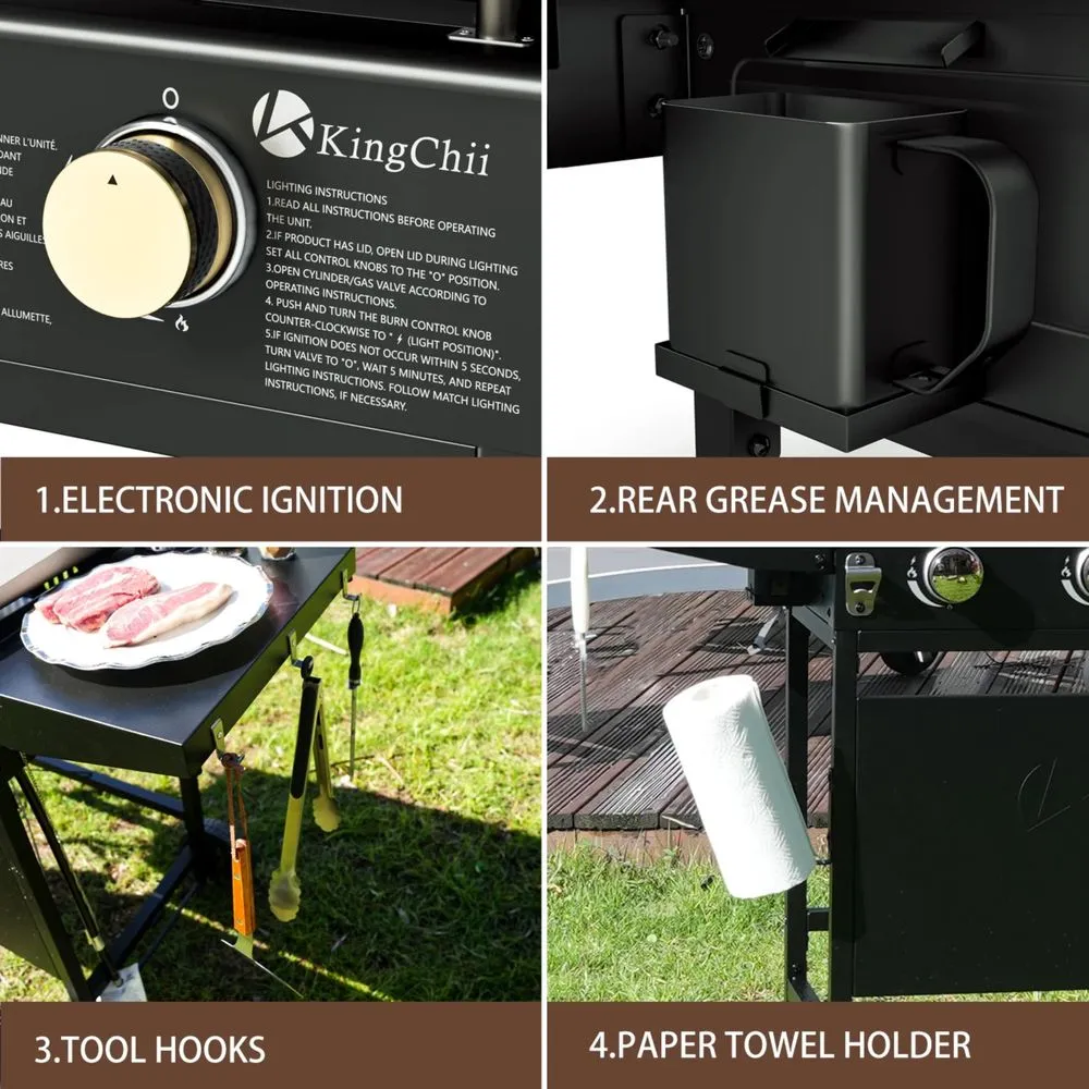 KingChii KC1995C3 3-Burner 28" Propane Griddles Outdoor Flat Top Gas Grill Griddle for Camping