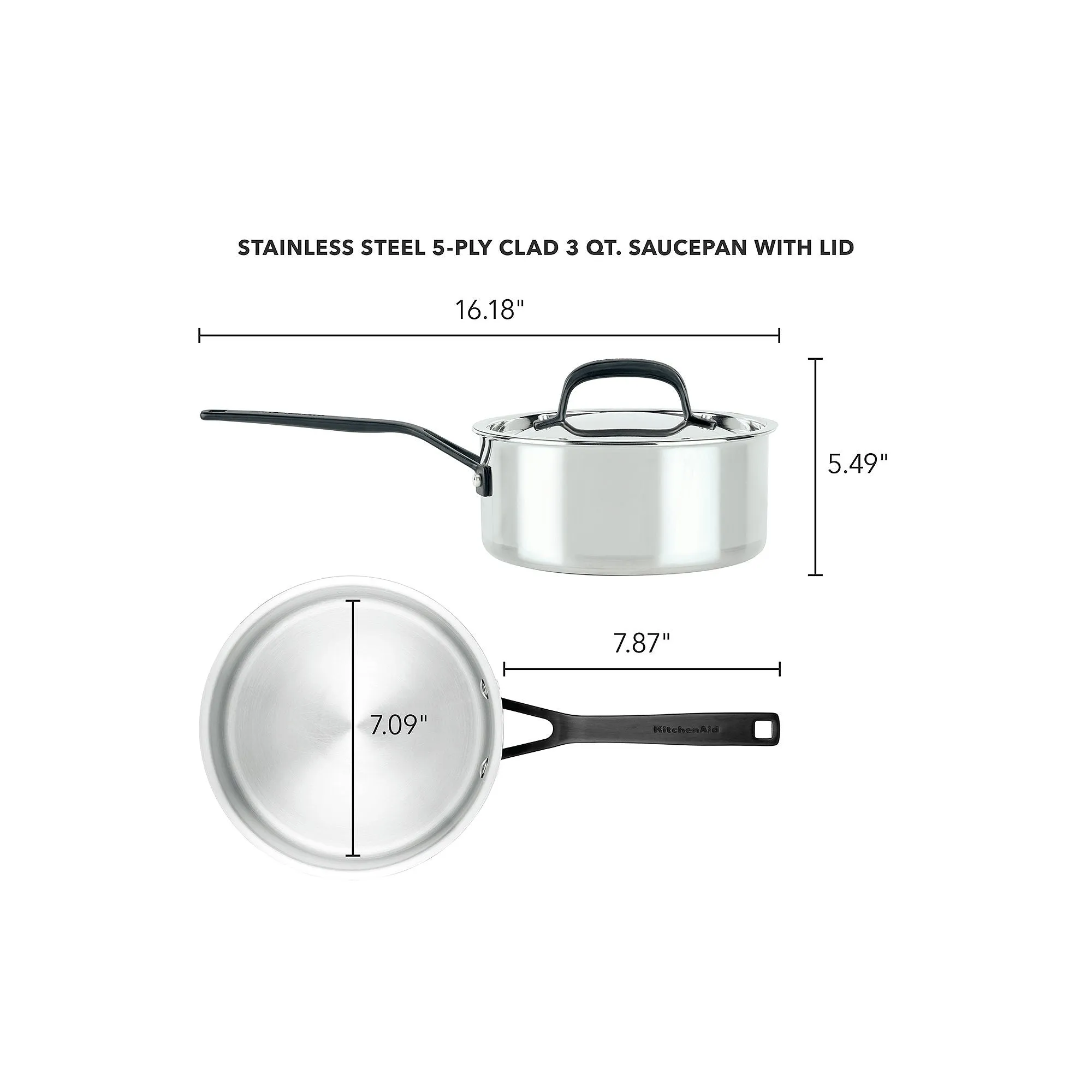 Kitchenaid 5-Ply Clad Stainless Steel 3-Qt. Sauce Pan - SILVER ONE SIZE