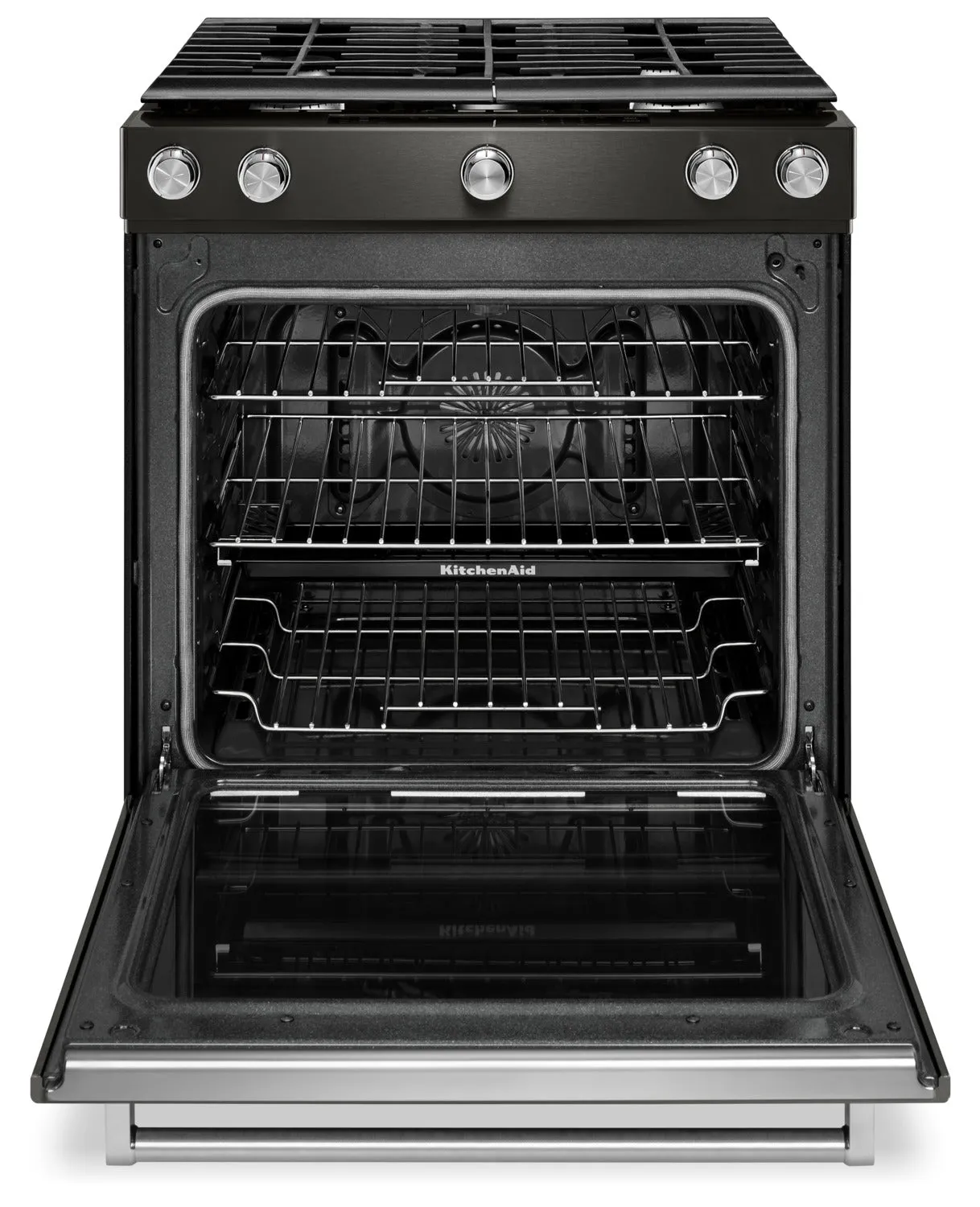 KitchenAid Black Stainless Steel Slide-In Gas Convection Range (5.8 Cu. Ft.) - KSGG700EBS