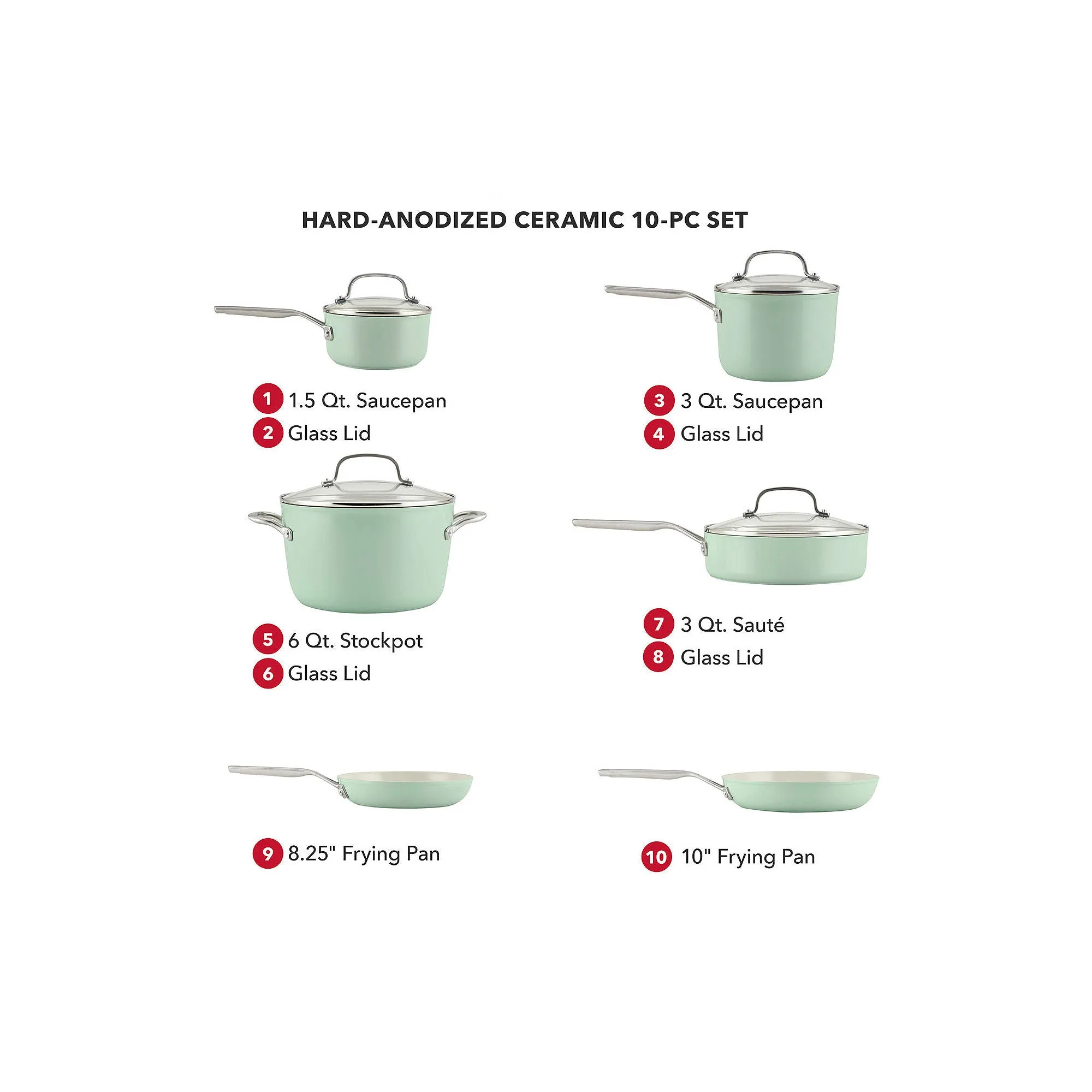 Kitchenaid Ceramic 10-Pc. Non-Stick Cookware Set - Pistachio GREEN ONE SIZE