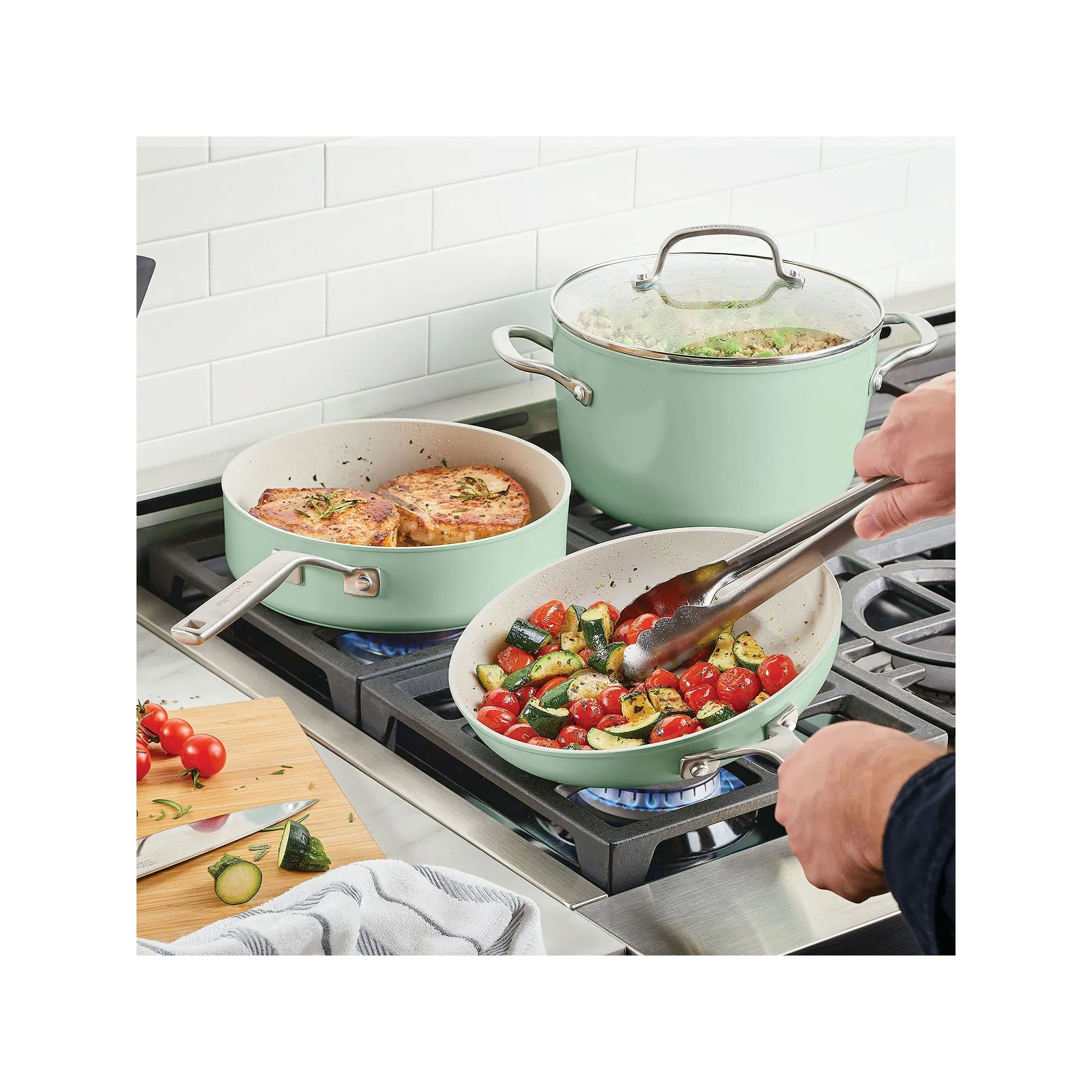 Kitchenaid Ceramic 10-Pc. Non-Stick Cookware Set - Pistachio GREEN ONE SIZE
