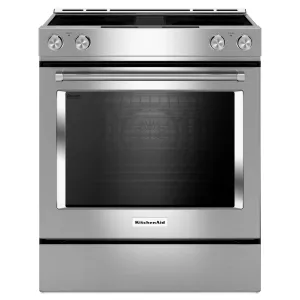 KitchenAid Stainless Steel 30” Front Control Slide-In Electric Convection Downdraft Range (6.4 Cu. Ft.) - KSEG950ESS