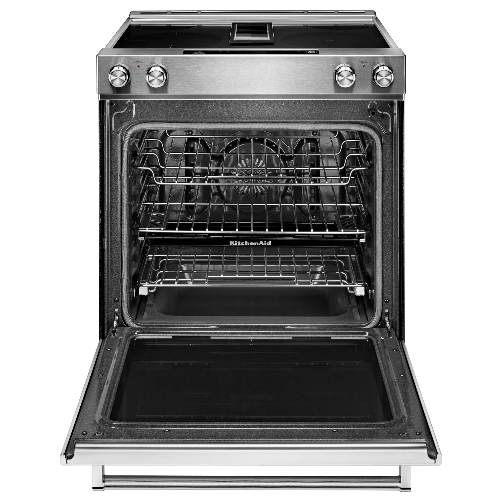 KitchenAid Stainless Steel 30” Front Control Slide-In Electric Convection Downdraft Range (6.4 Cu. Ft.) - KSEG950ESS
