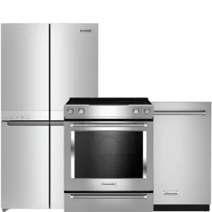 KitchenAid Stainless Steel Kitchen Package with French Door Refrigerator, Electric Range & Built-In Dishwasher