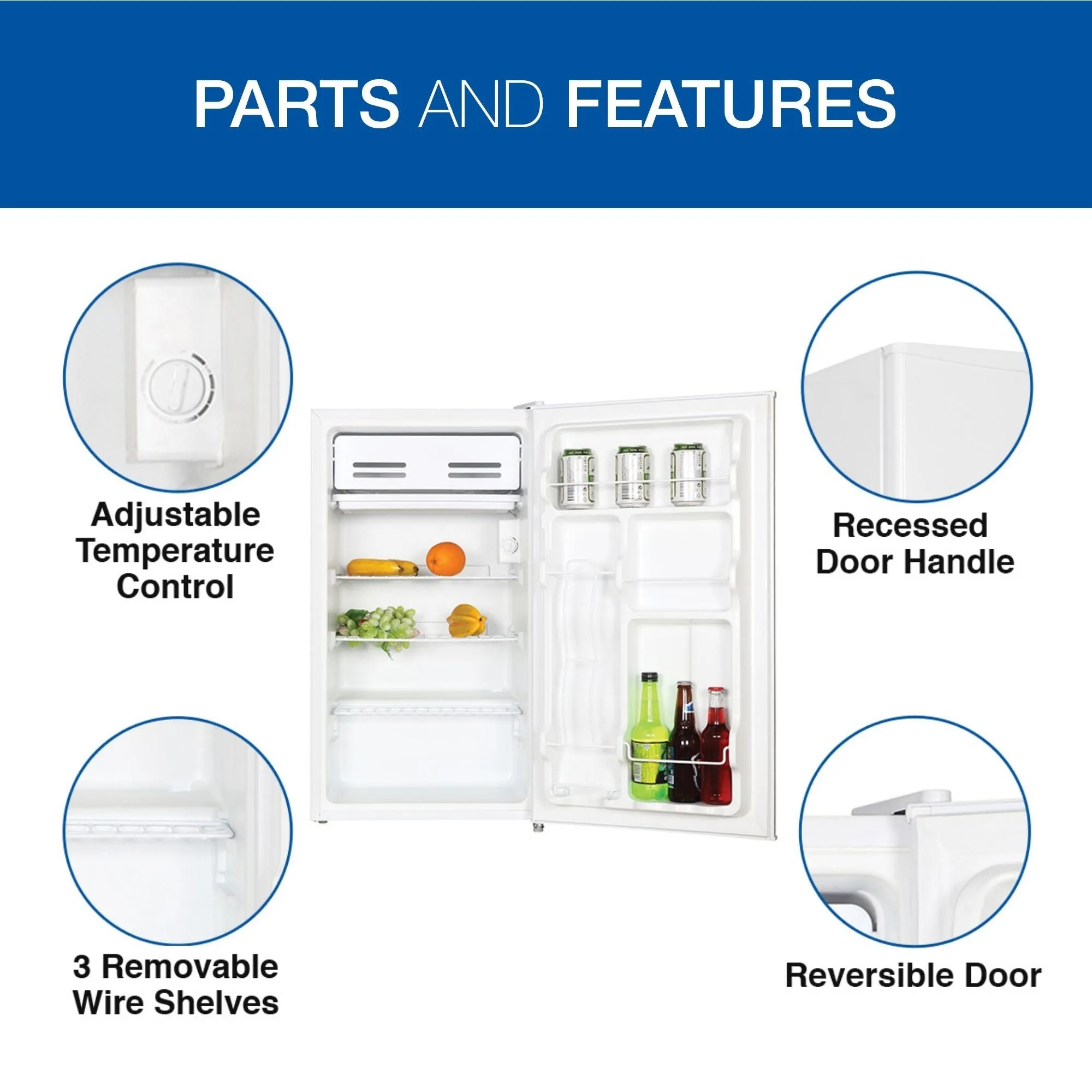 Koolatron Compact Fridge w/ Freezer, 3.2 cu ft (91L), White, Space-Saving Flat Back Design, Reversible Door, Full-Width Freezer, Snacks, Beverages, Beer, Den, Dorm, Office, Rec Room, Home Bar
