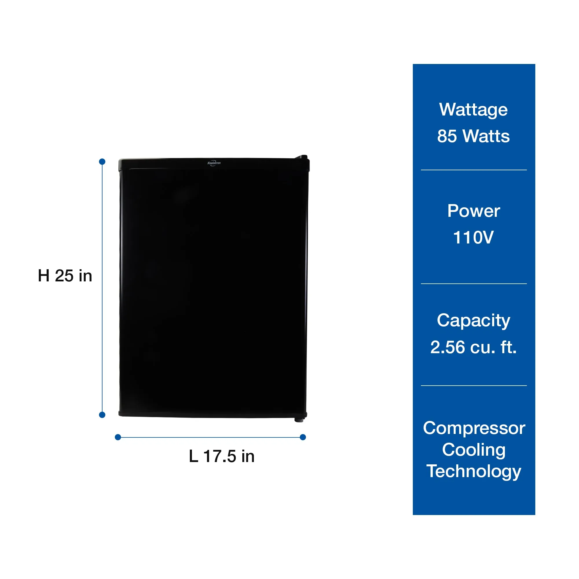 Koolatron Compact Fridge with Freezer, 2.56 cu ft (70L), Black, Space-Saving Flat Back, Reversible Door, for Snacks, Frozen Meals, Beverages, Beer, Den, Dorm, Office, Rec Room, Home Bar