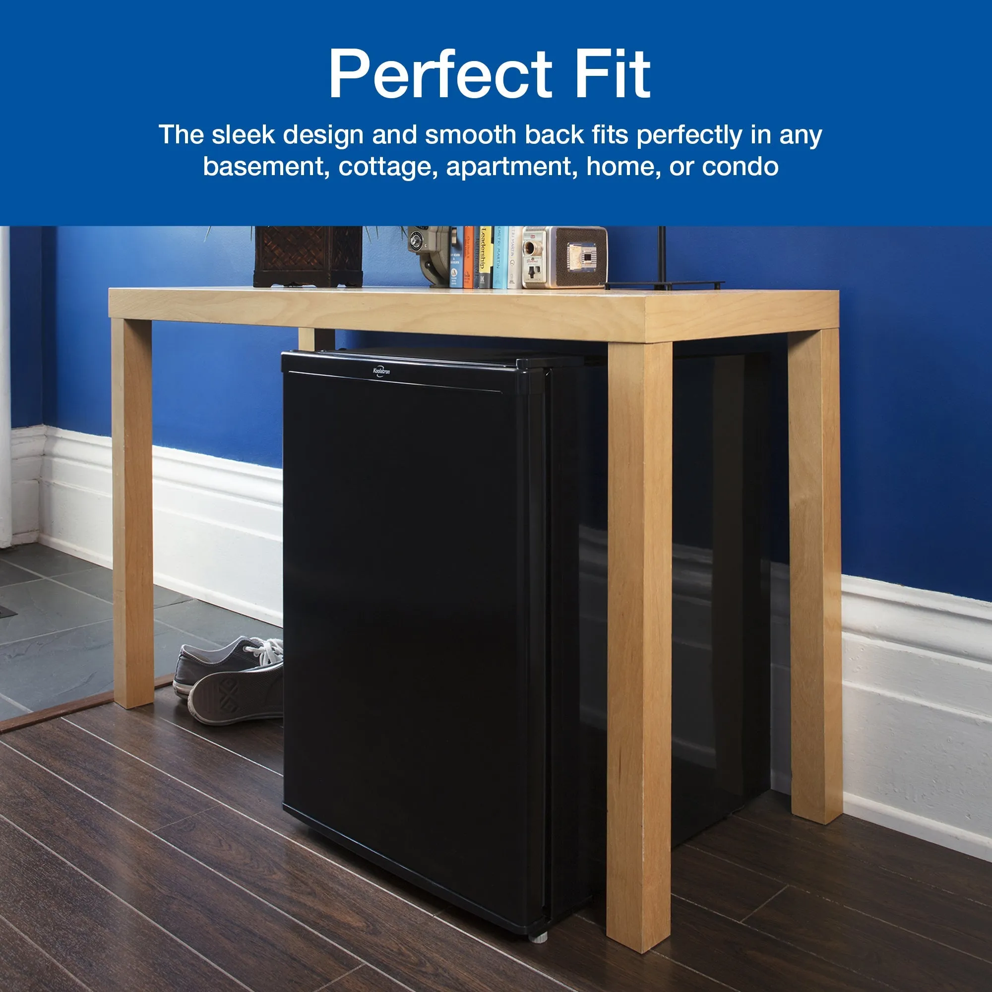 Koolatron Compact Fridge with Freezer, 2.56 cu ft (70L), Black, Space-Saving Flat Back, Reversible Door, for Snacks, Frozen Meals, Beverages, Beer, Den, Dorm, Office, Rec Room, Home Bar