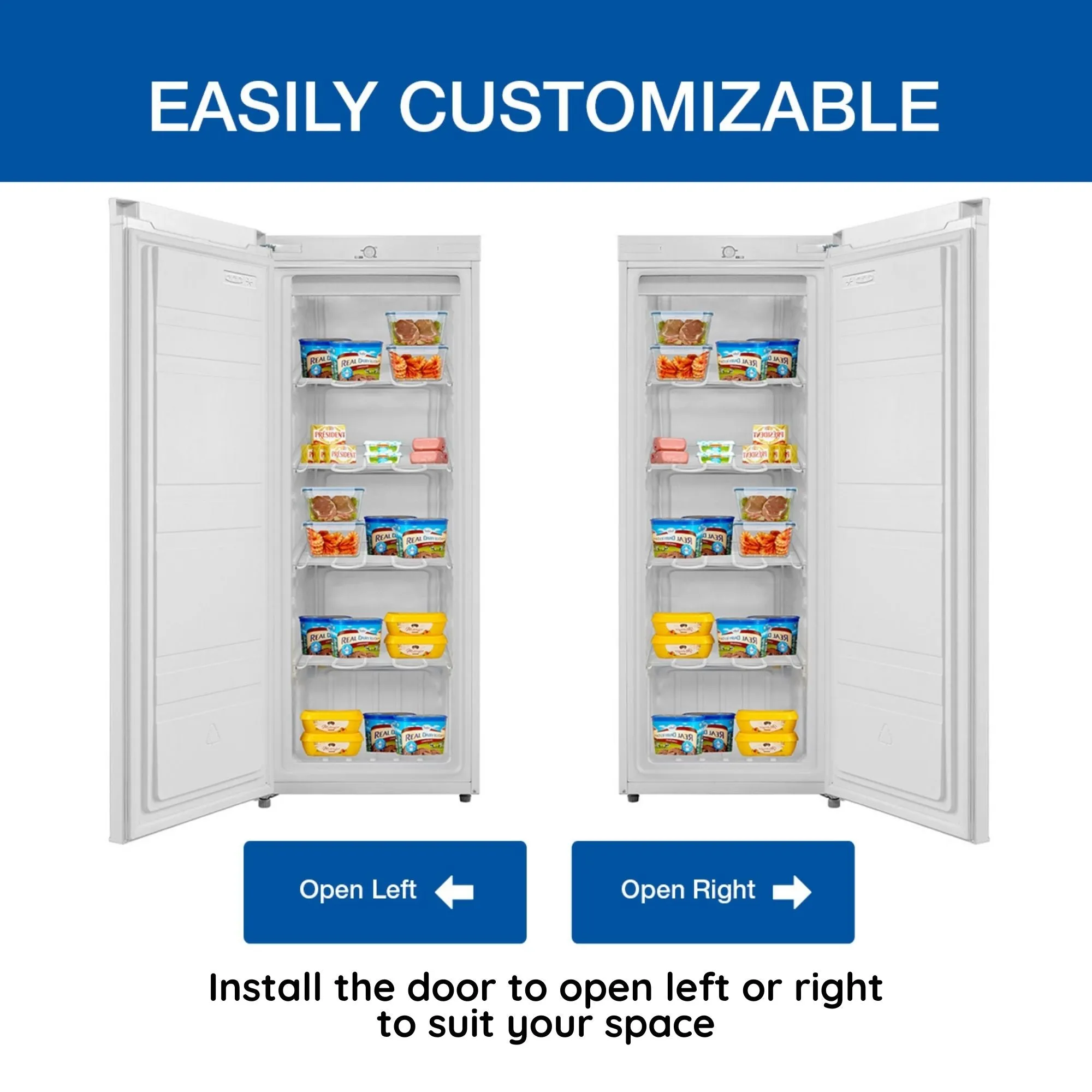 Koolatron Compact Upright Freezer, 5.3 cu ft (150L), White, Energy-Efficient Manual Defrost Design, Space-Saving Flat Back, Reversible Door, for Home, Apartment, Condo, Cottage