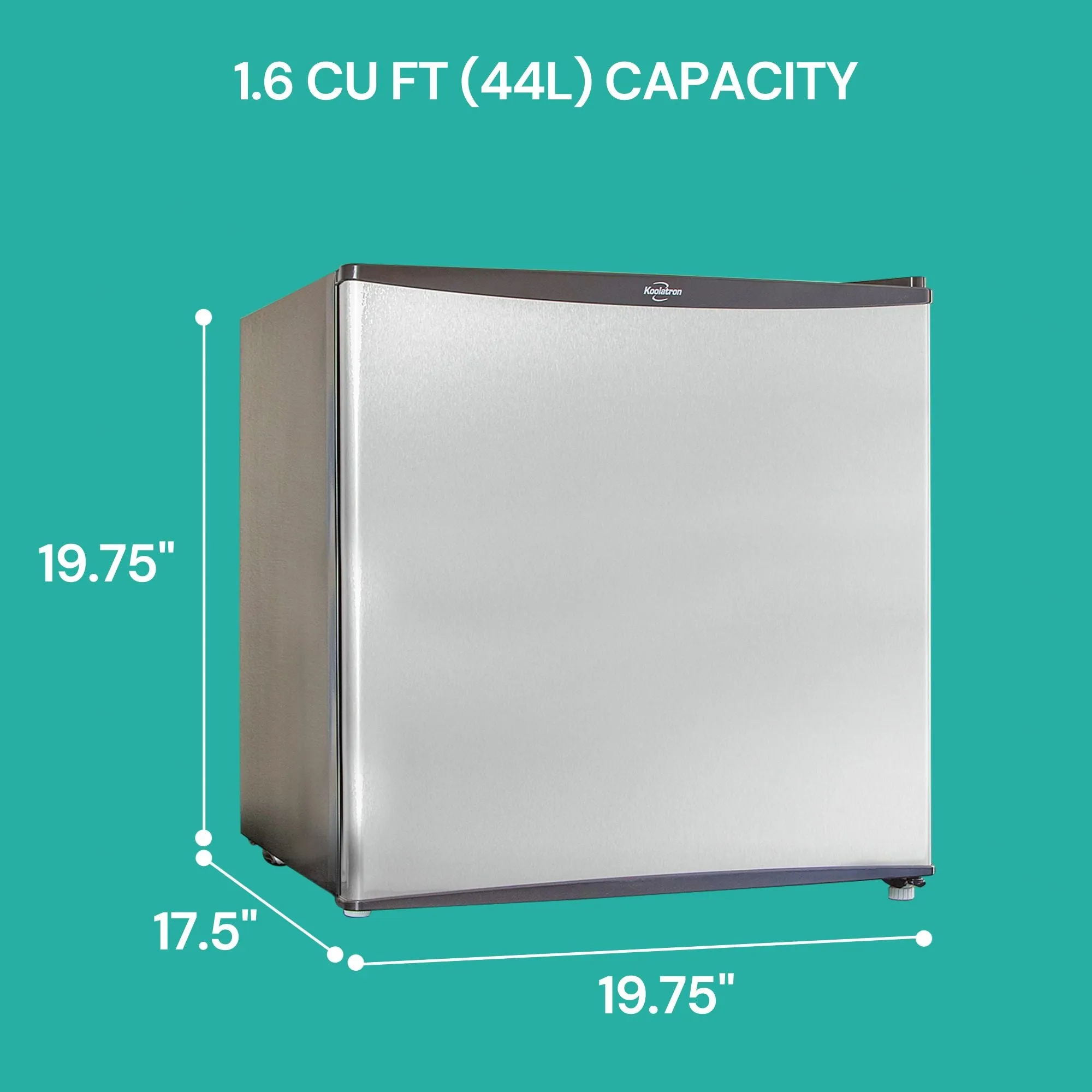 Koolatron Stainless Steel Compact Fridge With Freezer 1.6 cu ft (44L) Silver & Black | Flat Back Reversible Door | For Snacks, Frozen Meals, Beverages, Beer, Den, Dorm, Office, Rec Room, Home Bar