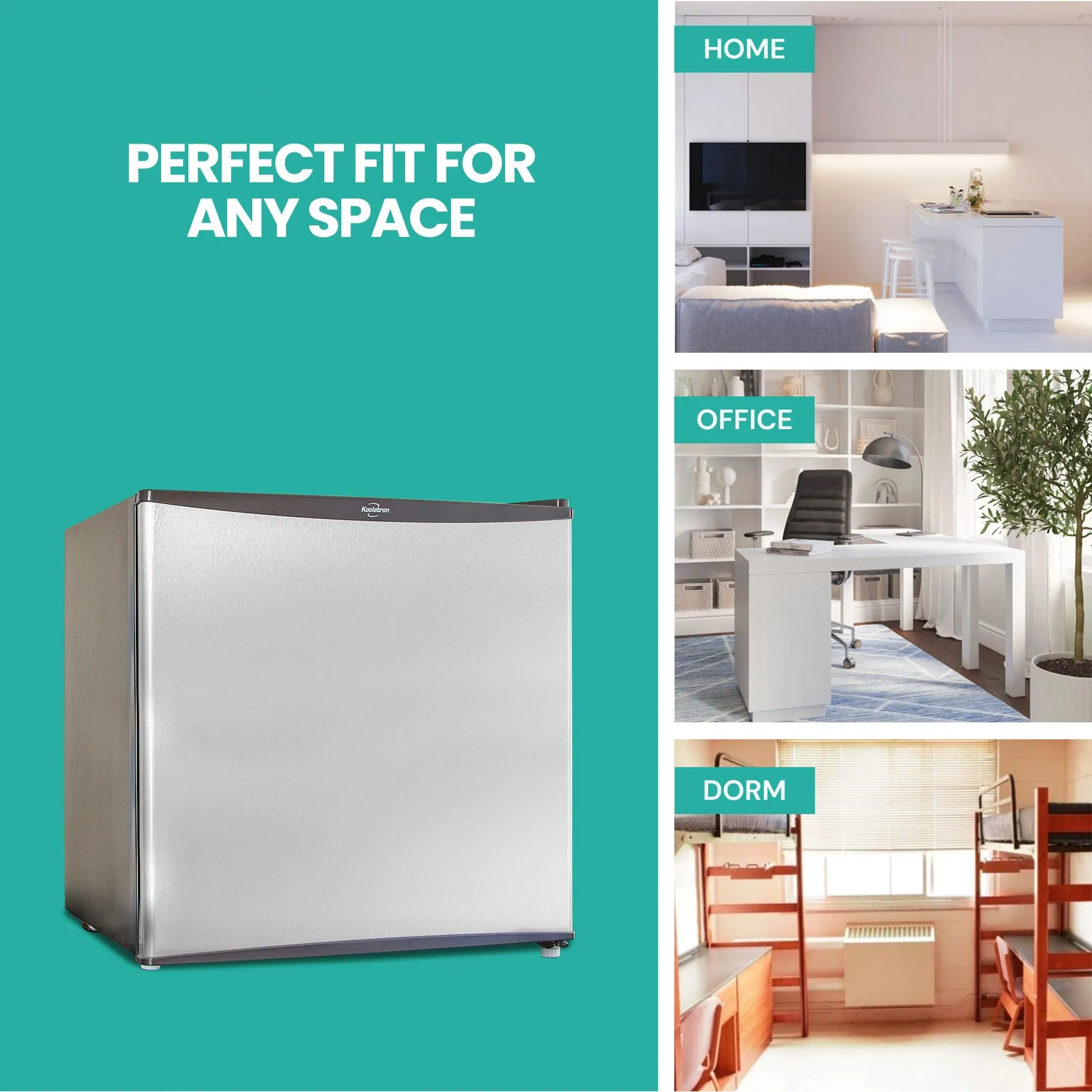 Koolatron Stainless Steel Compact Fridge With Freezer 1.6 cu ft (44L) Silver & Black | Flat Back Reversible Door | For Snacks, Frozen Meals, Beverages, Beer, Den, Dorm, Office, Rec Room, Home Bar