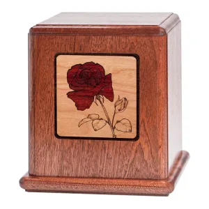 Mahogany Urn with Mosaic Rose Artwork